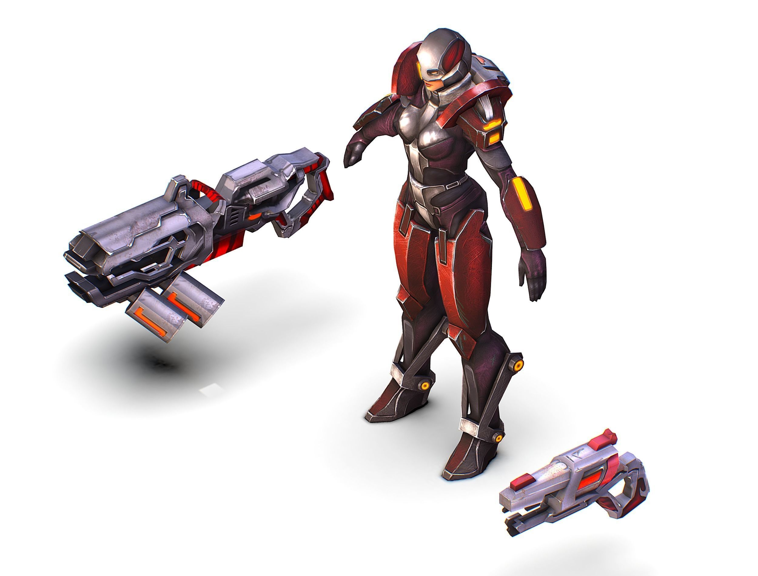 Woman Cyborg Machine Gun Rifle and Pistol Low-poly 3D model_41