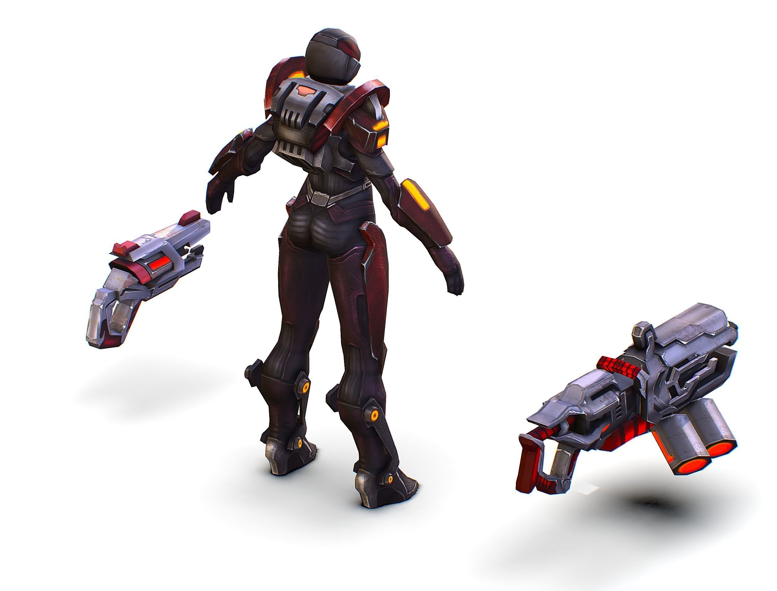 Woman Cyborg Machine Gun Rifle and Pistol Low-poly 3D model_43