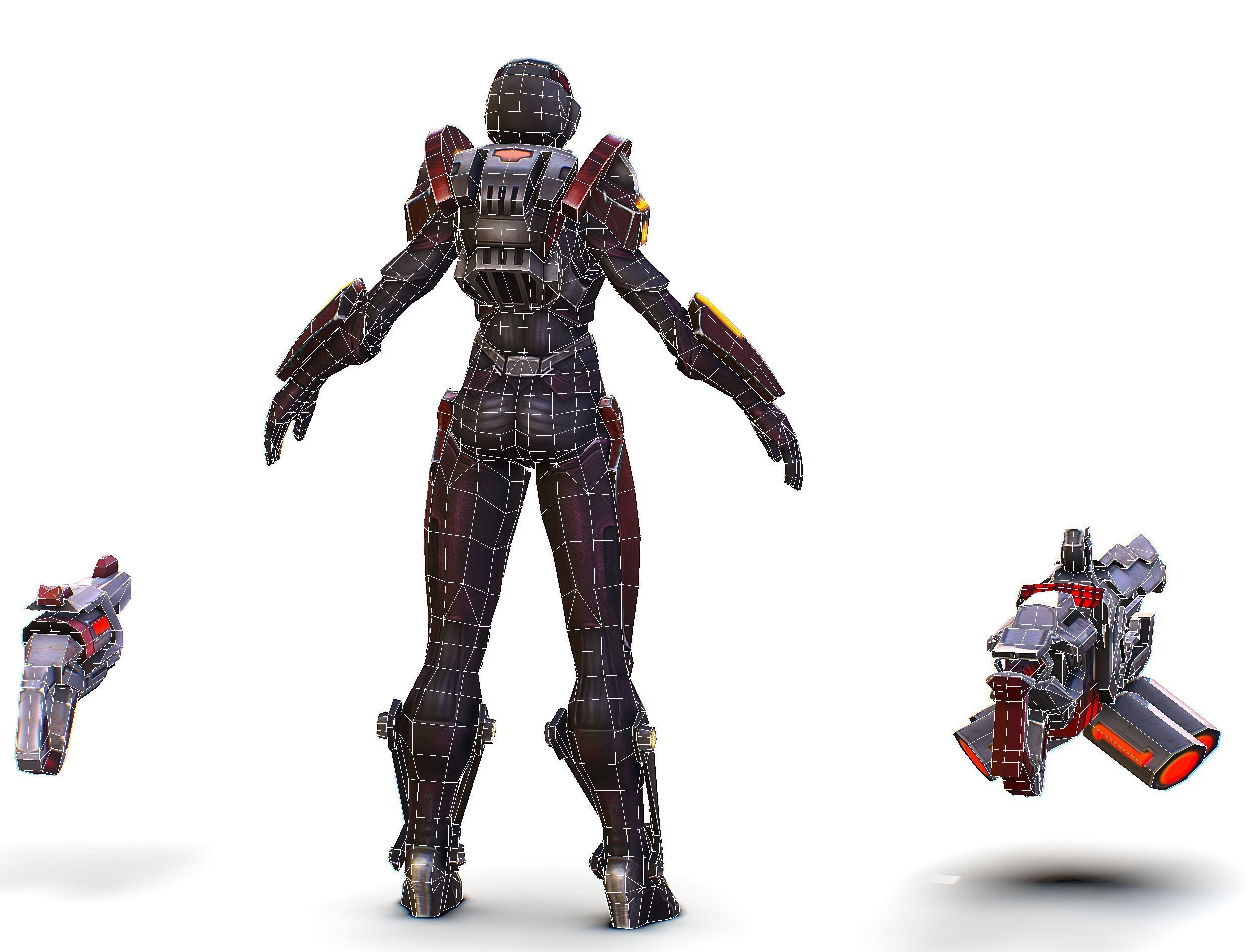 Woman Cyborg Machine Gun Rifle and Pistol Low-poly 3D model_74