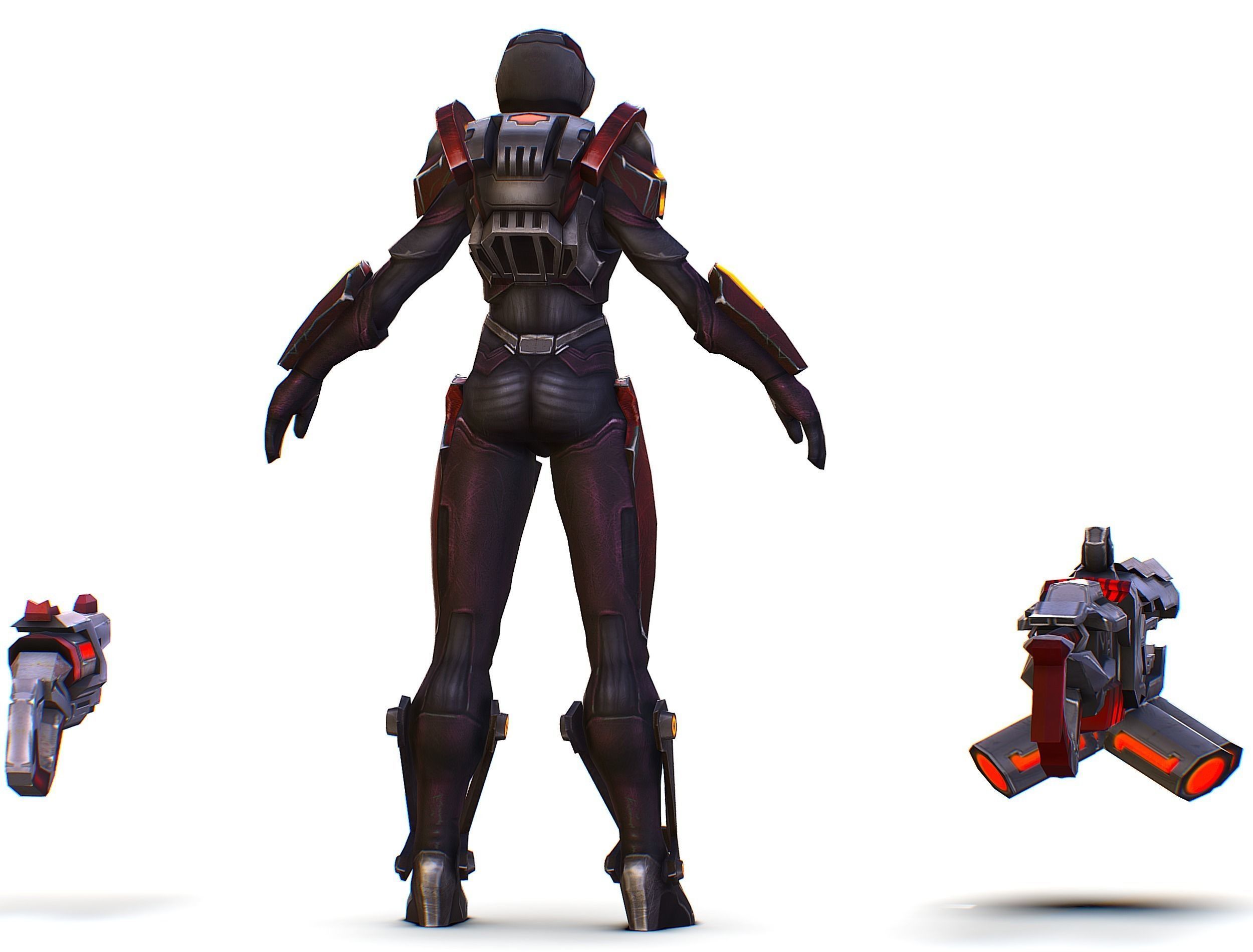 Woman Cyborg Machine Gun Rifle and Pistol Low-poly 3D model_11