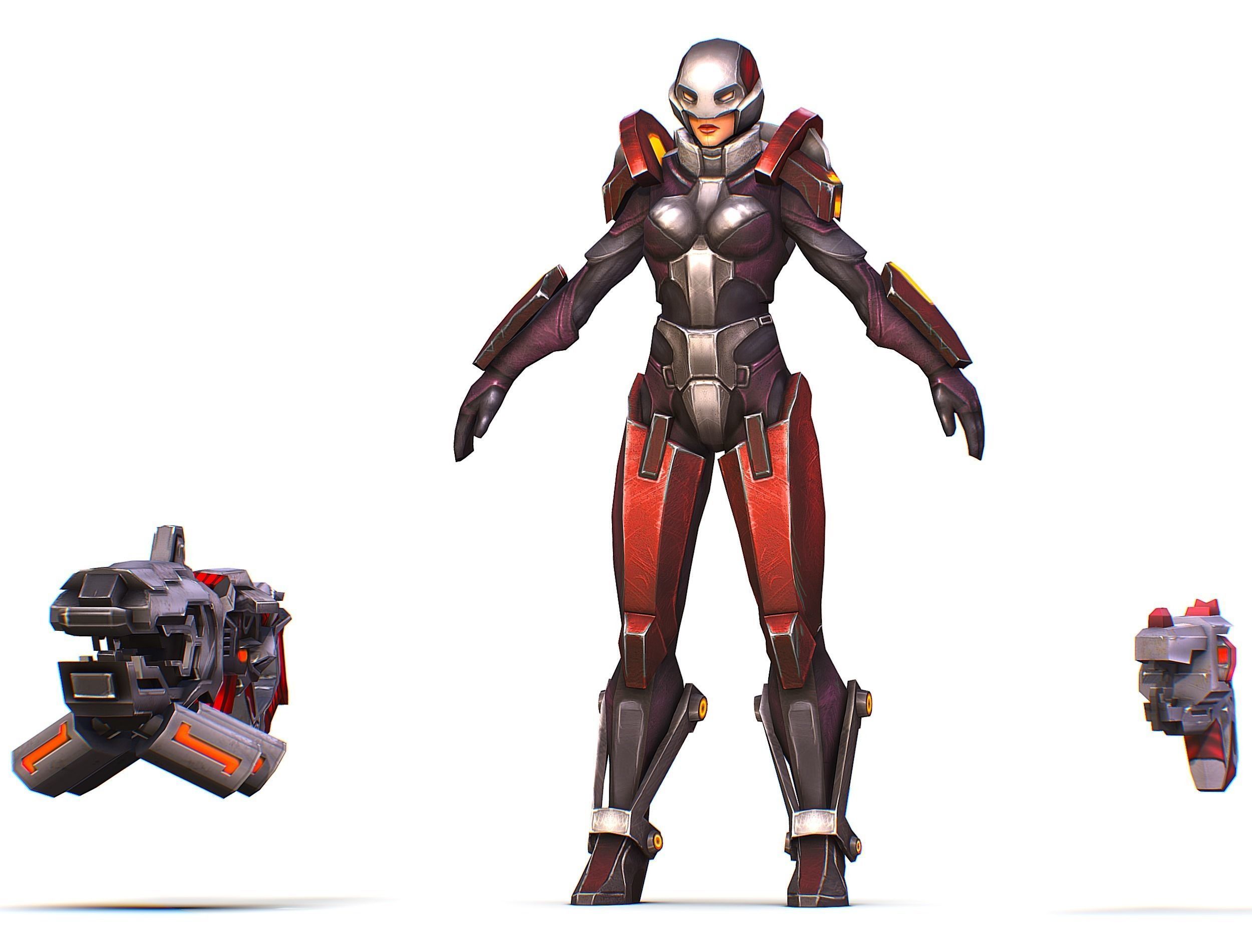 Woman Cyborg Machine Gun Rifle and Pistol Low-poly 3D model_24