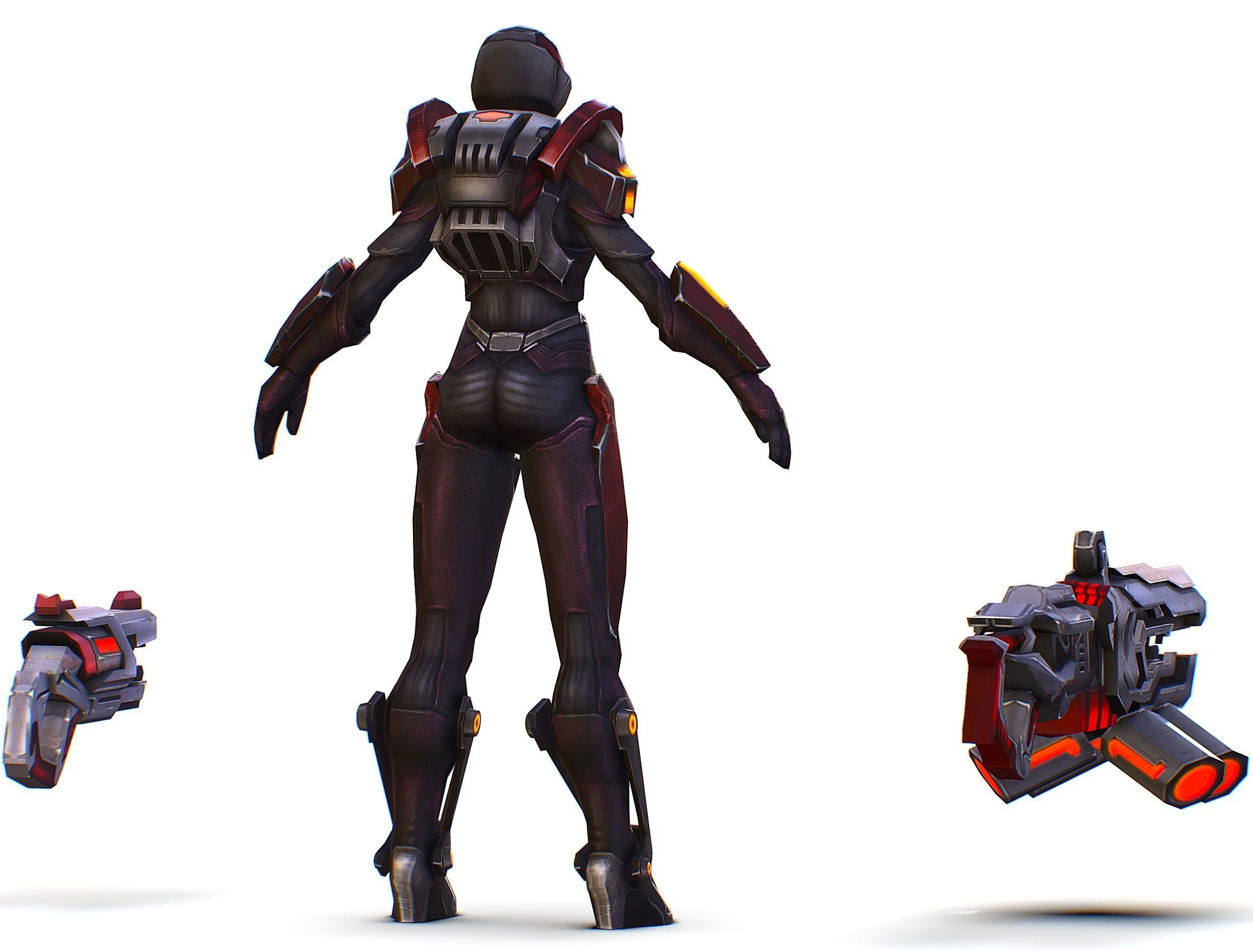 Woman Cyborg Machine Gun Rifle and Pistol Low-poly 3D model_10