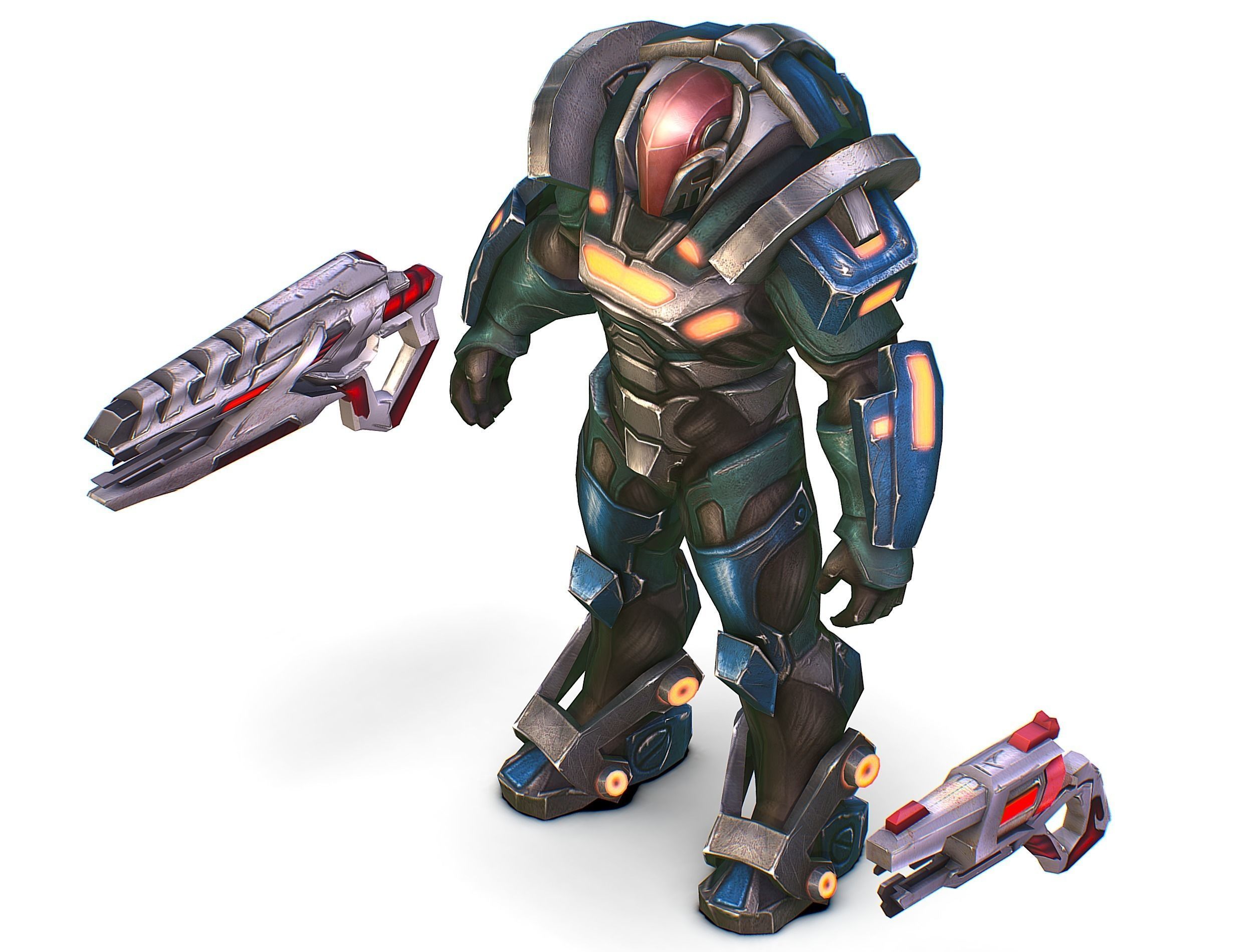 Male Cyborg Man Soldier with Rifle and Pistol Low-poly 3D model_33