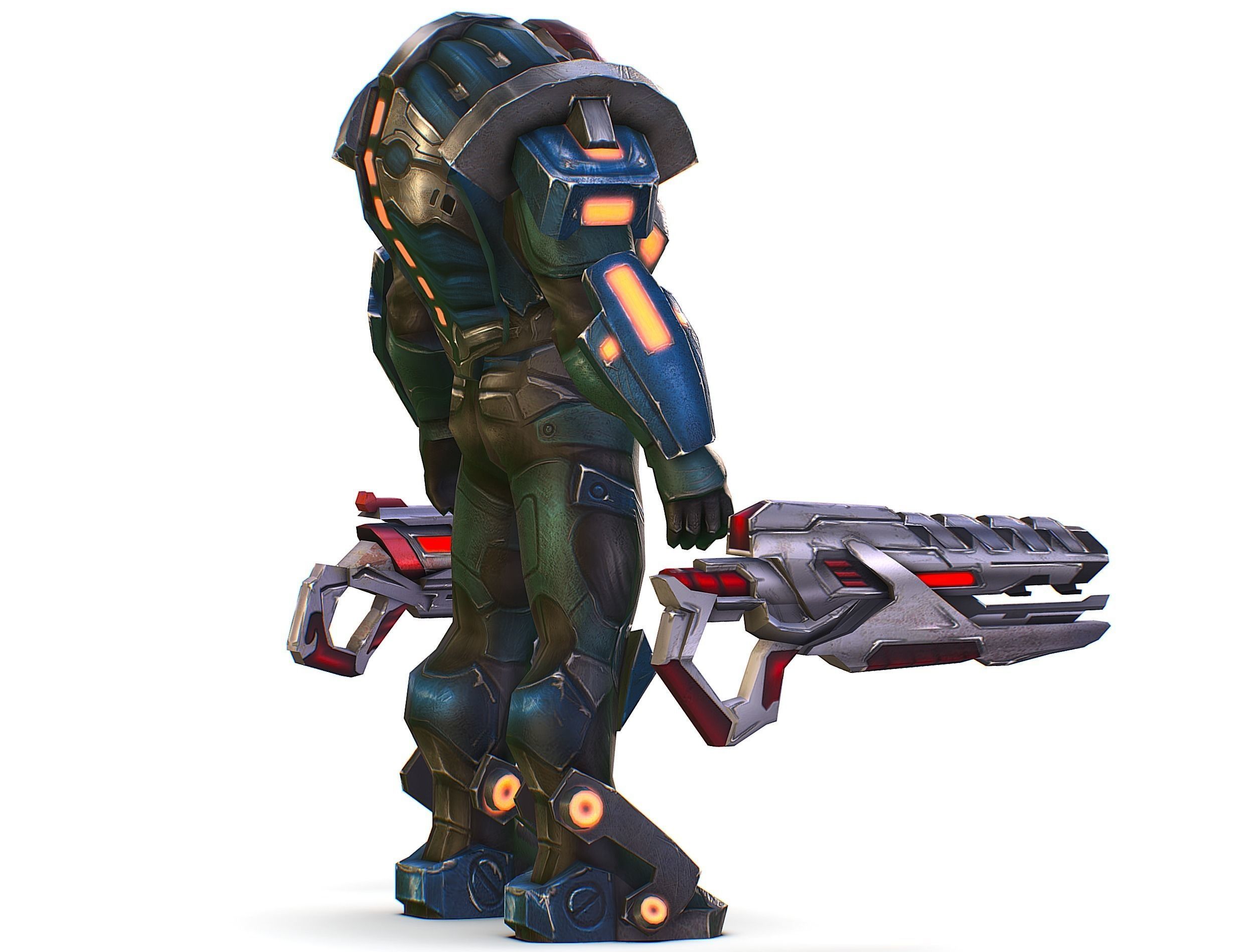 Male Cyborg Man Soldier with Rifle and Pistol Low-poly 3D model_7