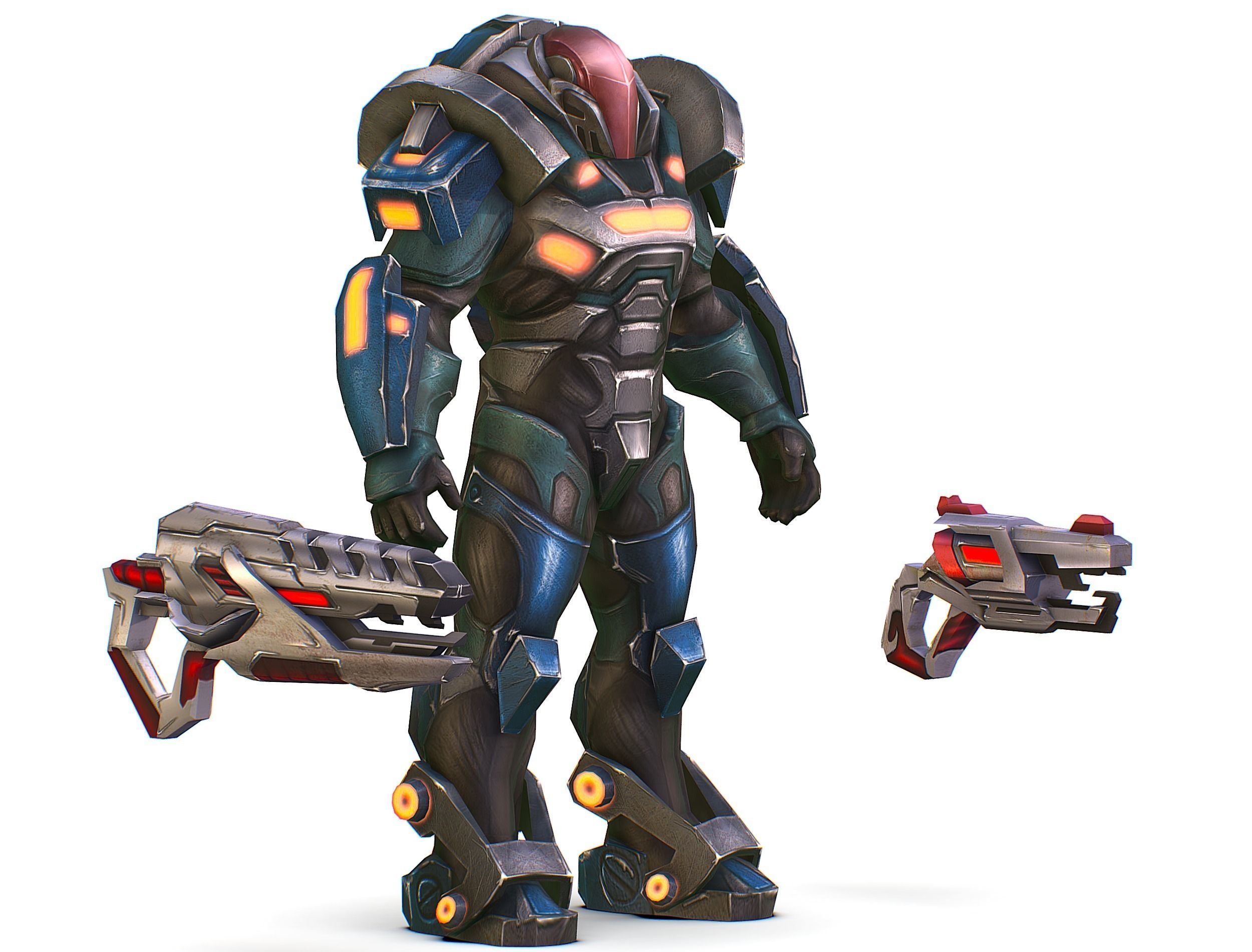 Male Cyborg Man Soldier with Rifle and Pistol Low-poly 3D model_2