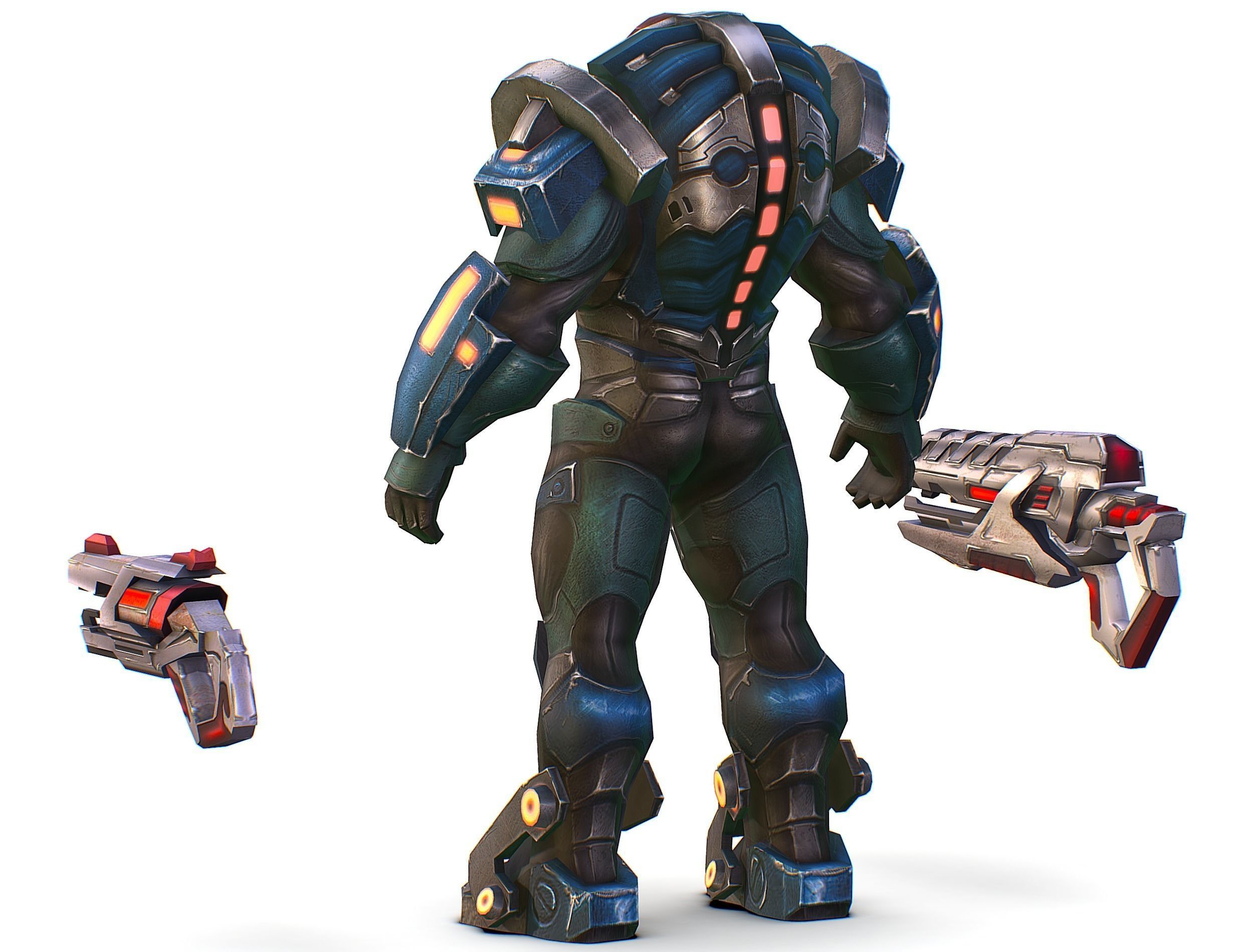 Male Cyborg Man Soldier with Rifle and Pistol Low-poly 3D model_13