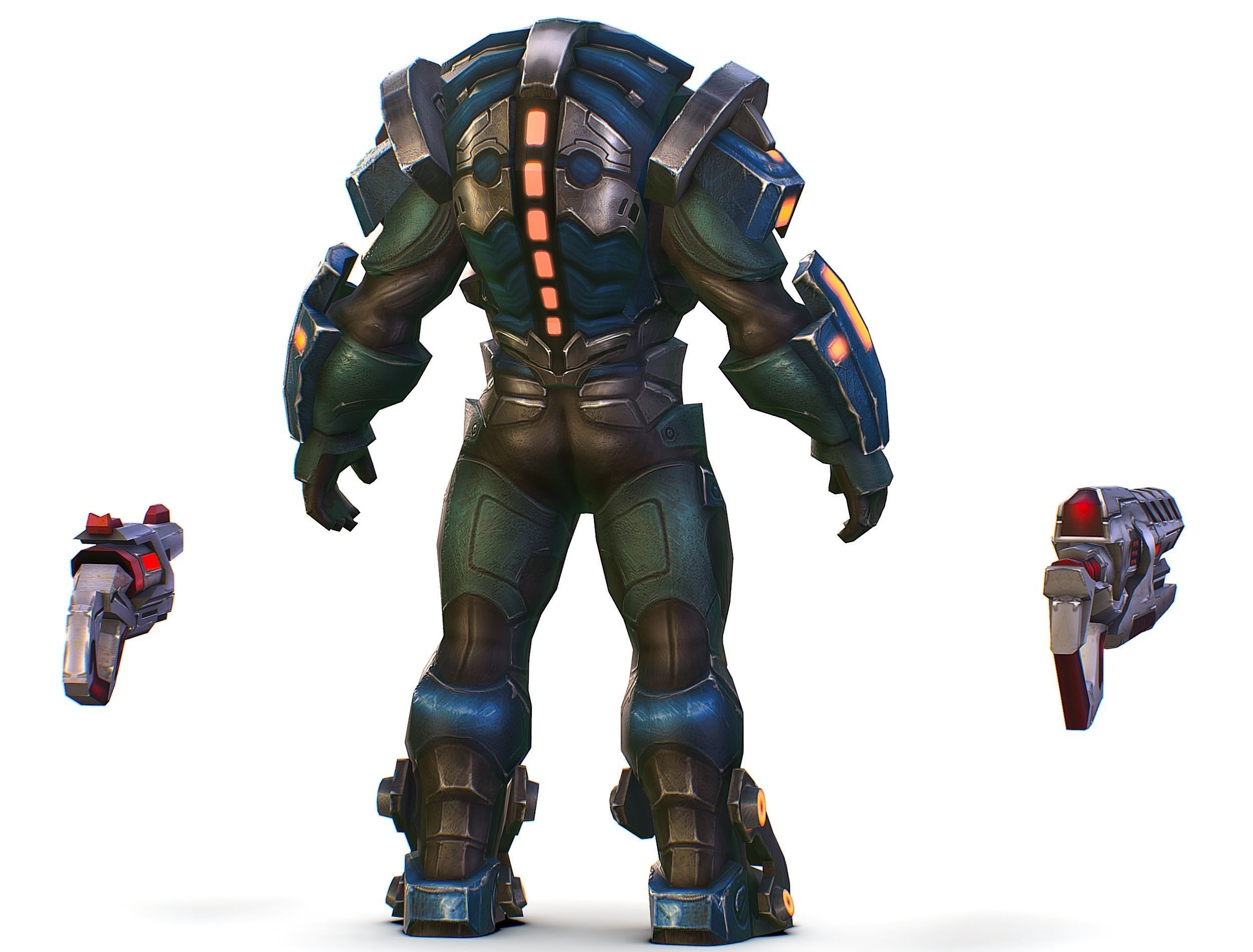 Male Cyborg Man Soldier with Rifle and Pistol Low-poly 3D model_10