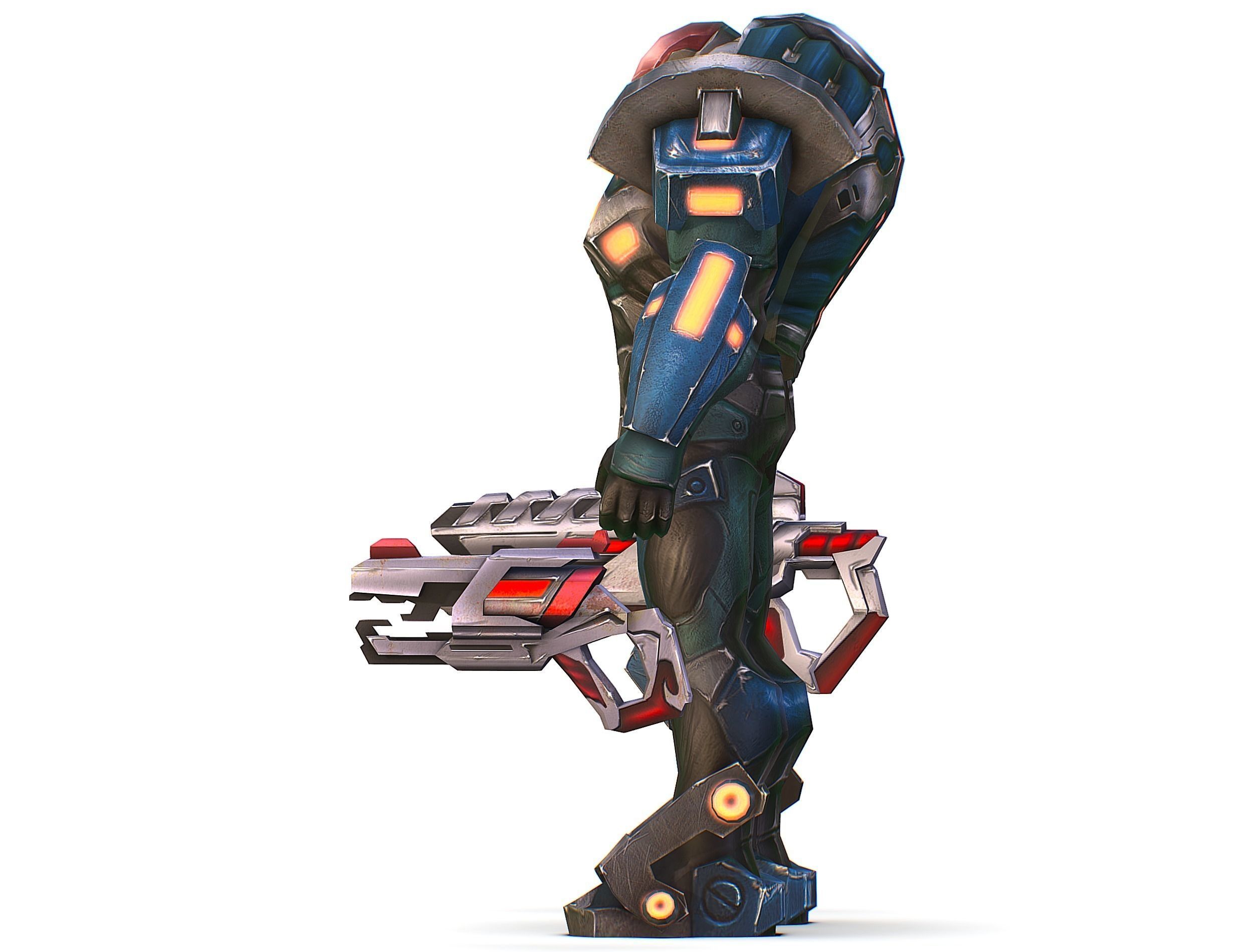 Male Cyborg Man Soldier with Rifle and Pistol Low-poly 3D model_16