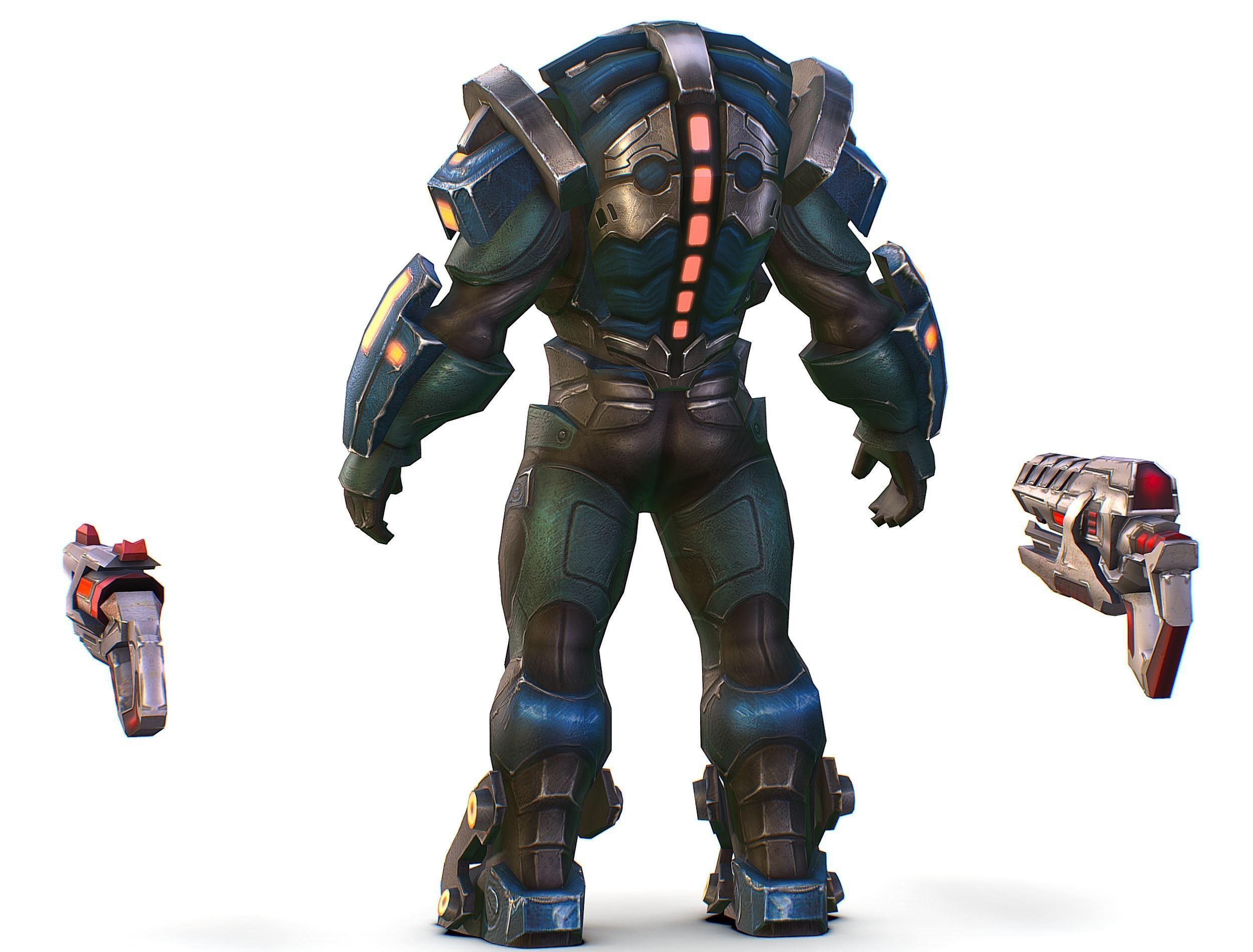 Male Cyborg Man Soldier with Rifle and Pistol Low-poly 3D model_12