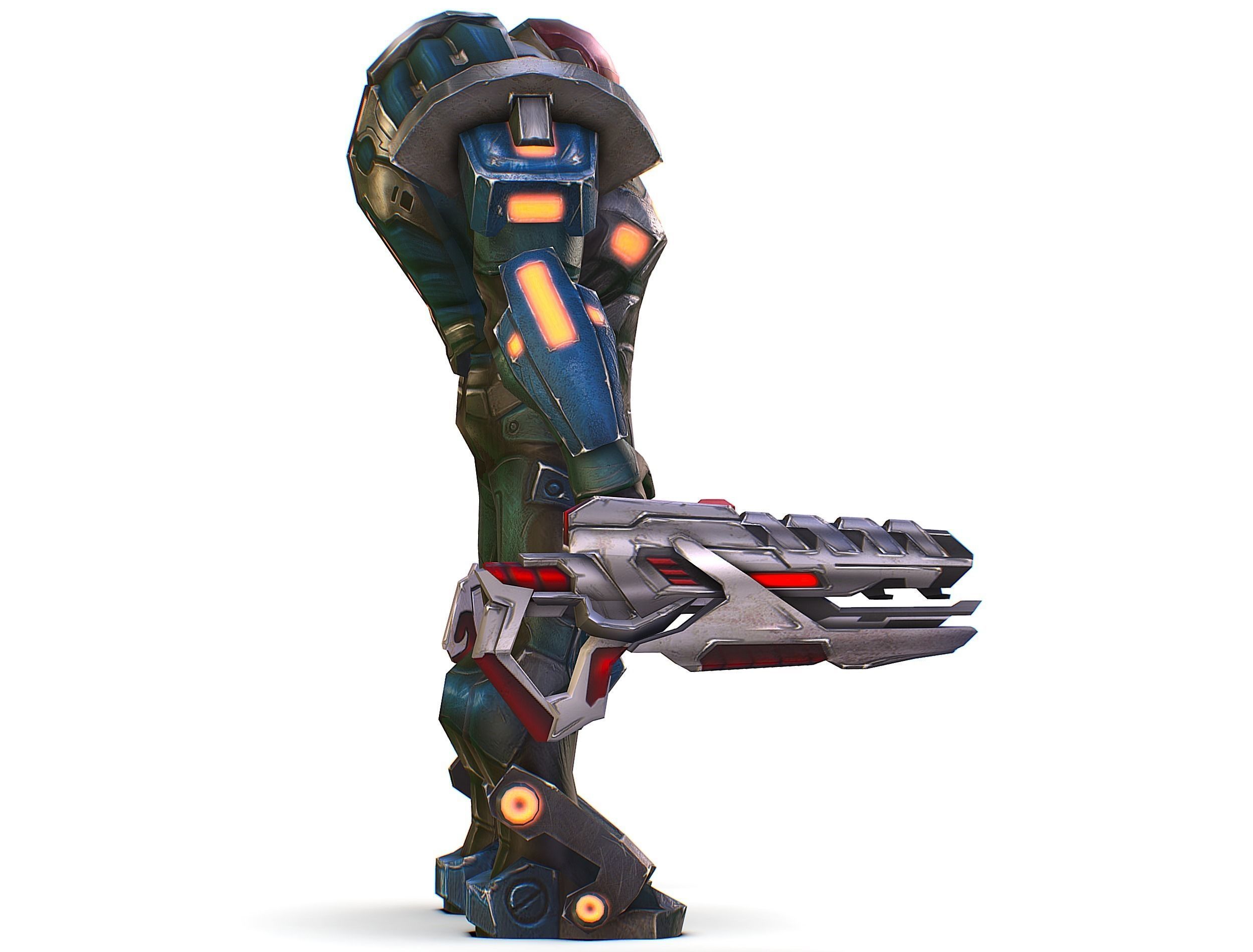 Male Cyborg Man Soldier with Rifle and Pistol Low-poly 3D model_6