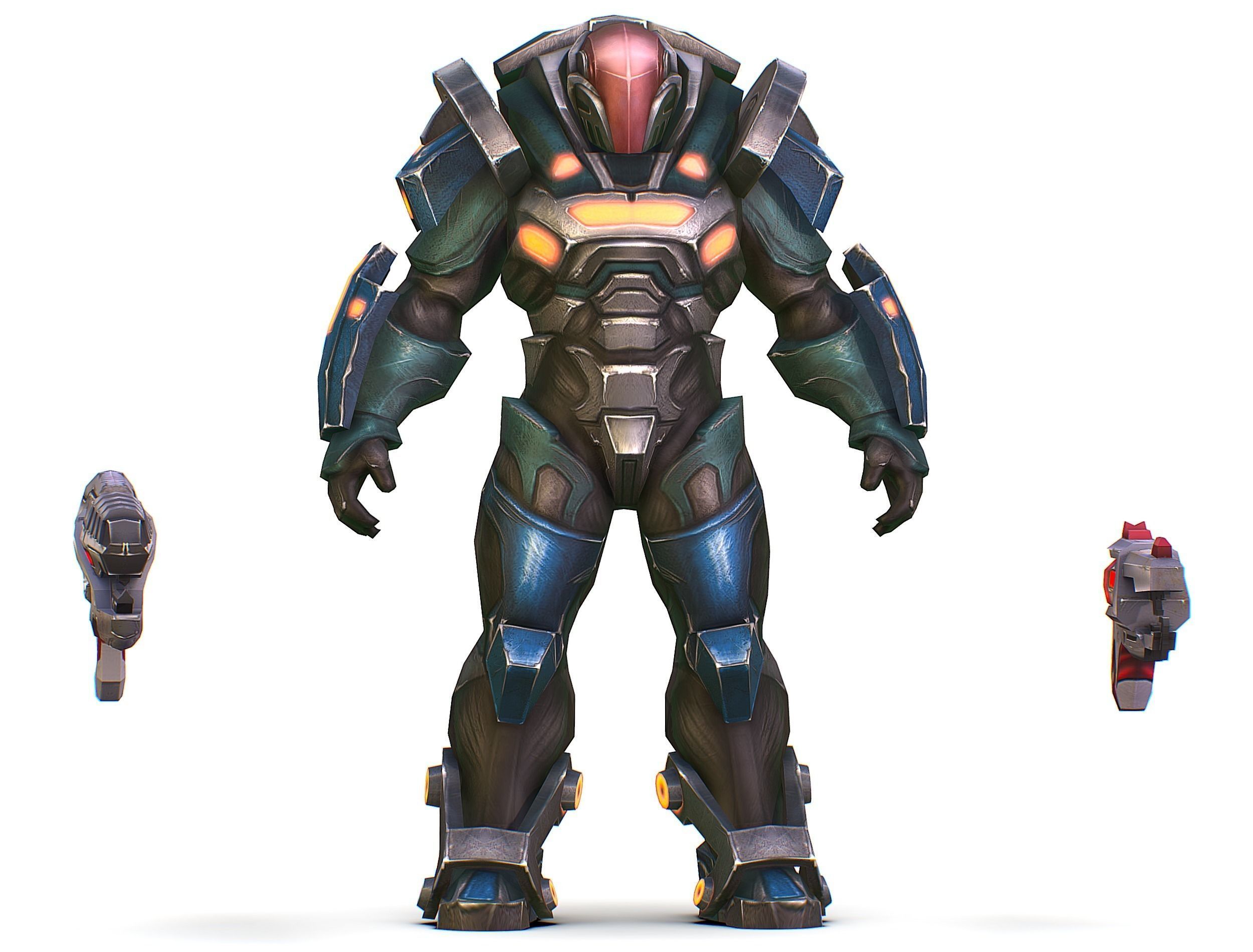 Male Cyborg Man Soldier with Rifle and Pistol Low-poly 3D model_22