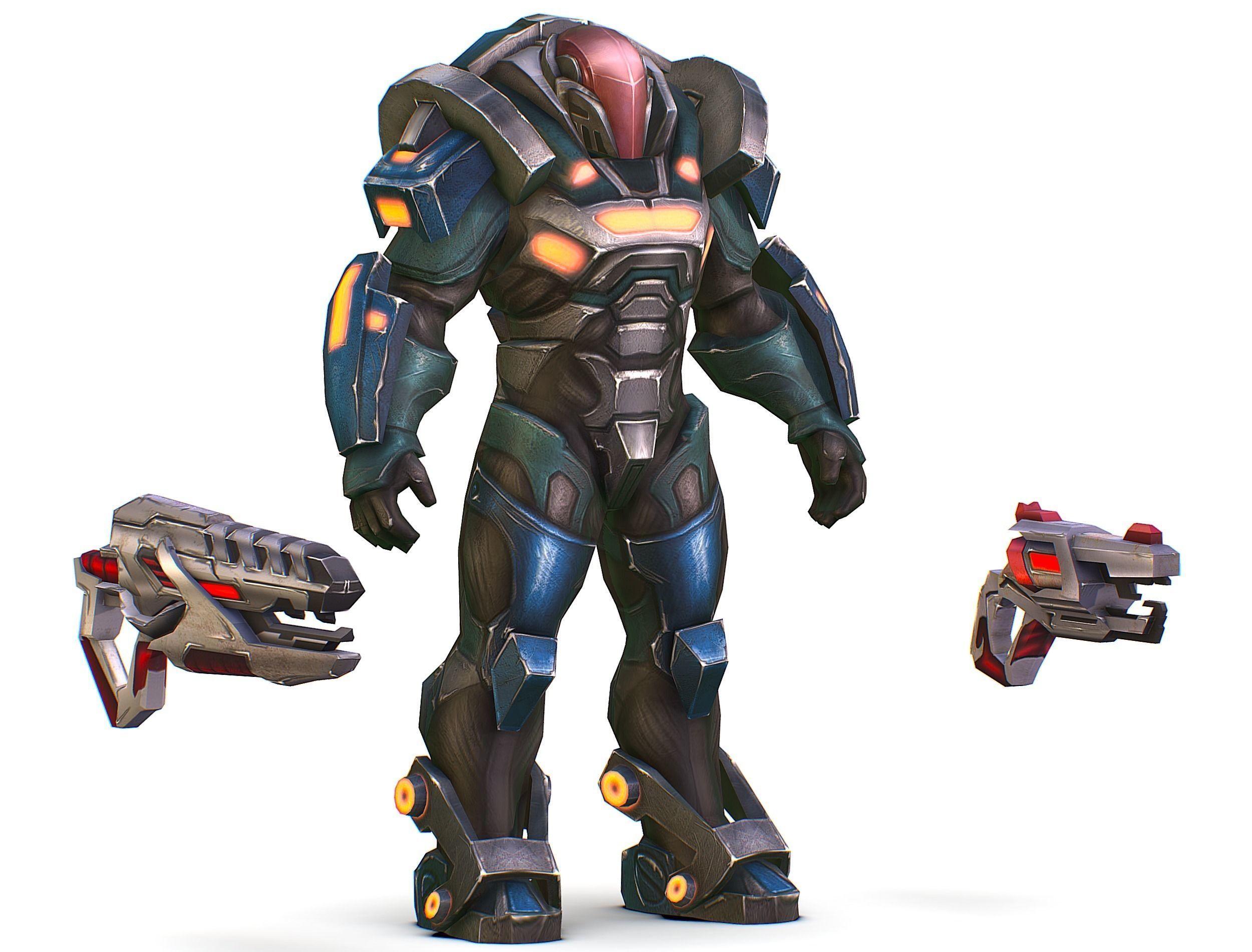 Male Cyborg Man Soldier with Rifle and Pistol Low-poly 3D model_1