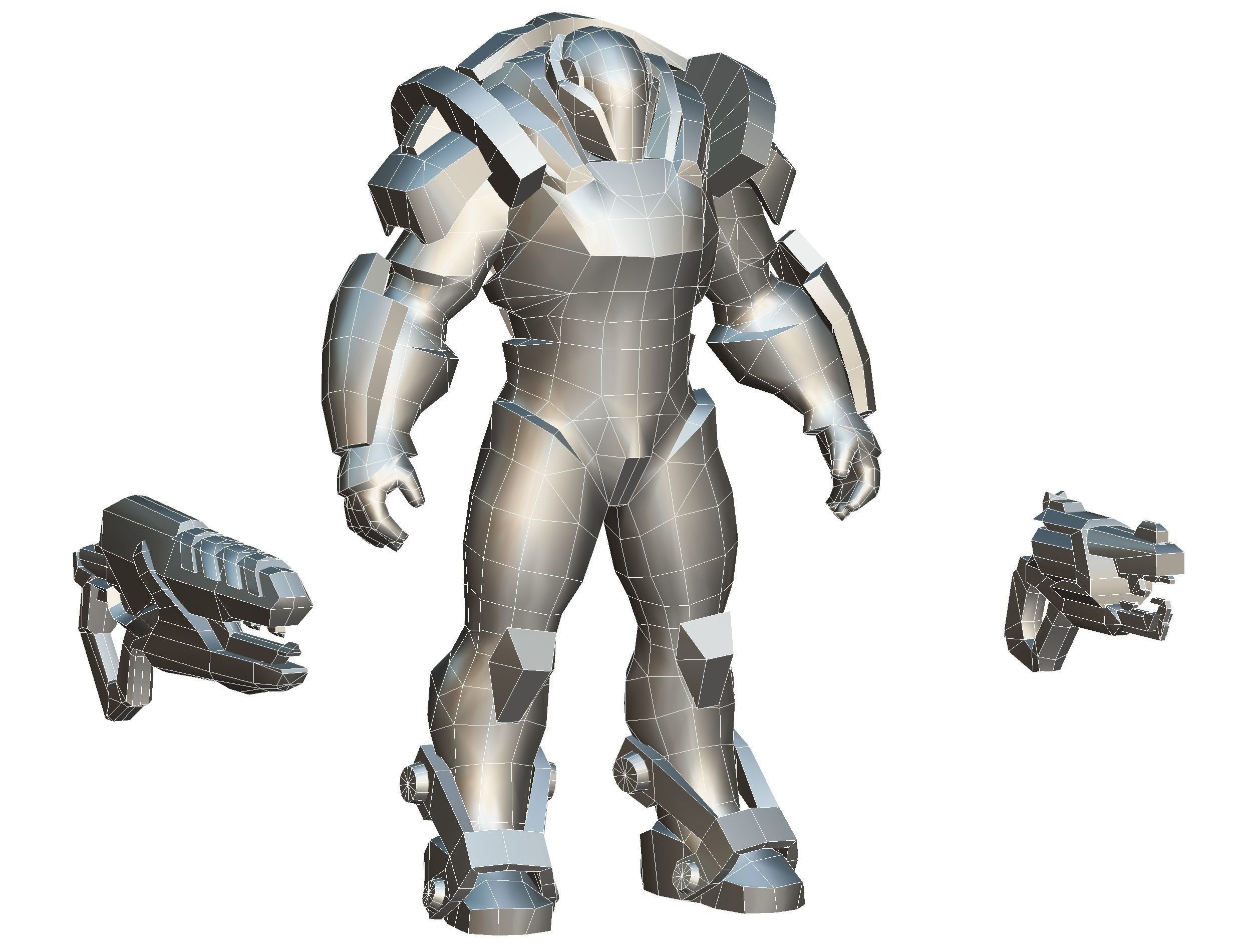 Male Cyborg Man Soldier with Rifle and Pistol Low-poly 3D model_67