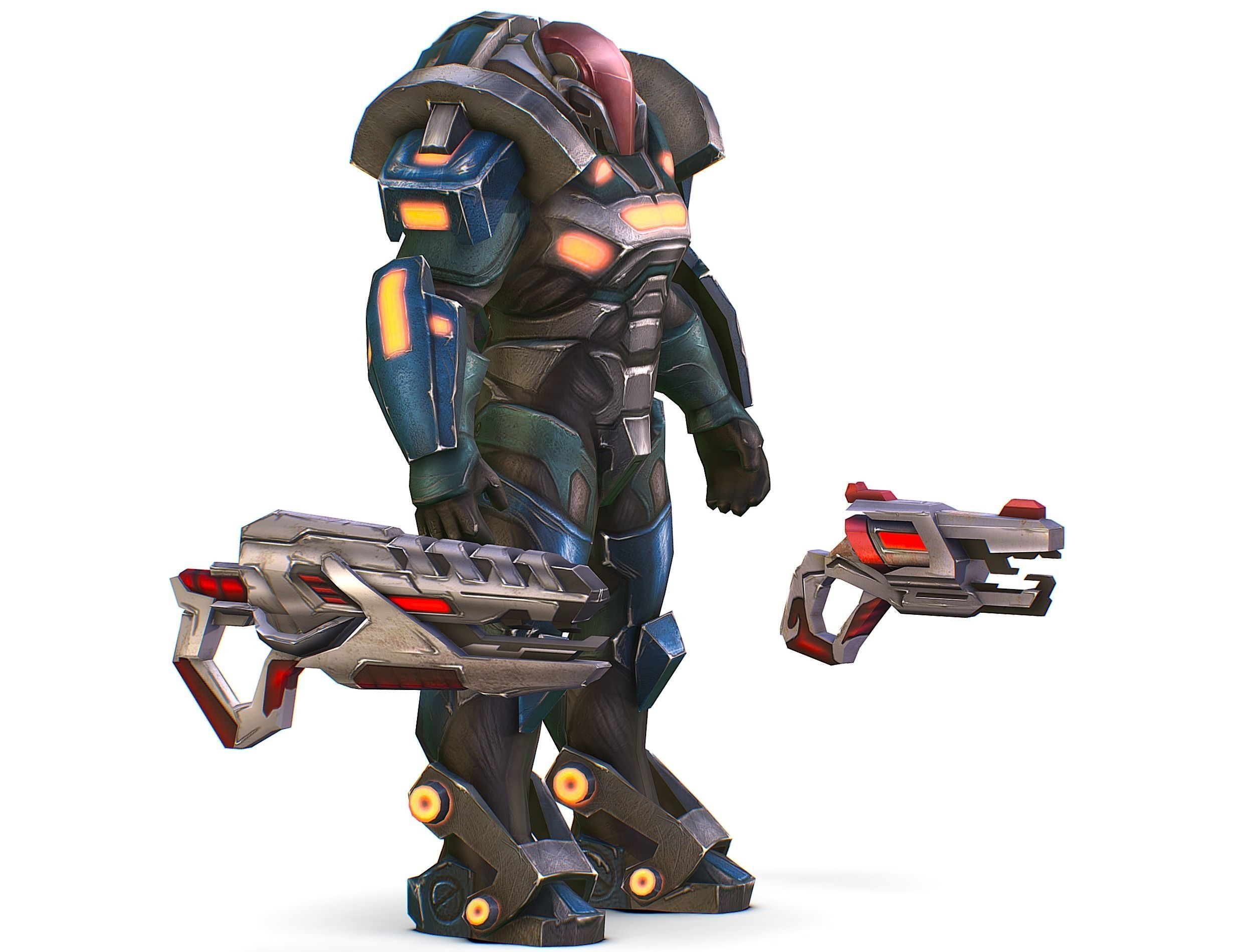 Male Cyborg Man Soldier with Rifle and Pistol Low-poly 3D model_3