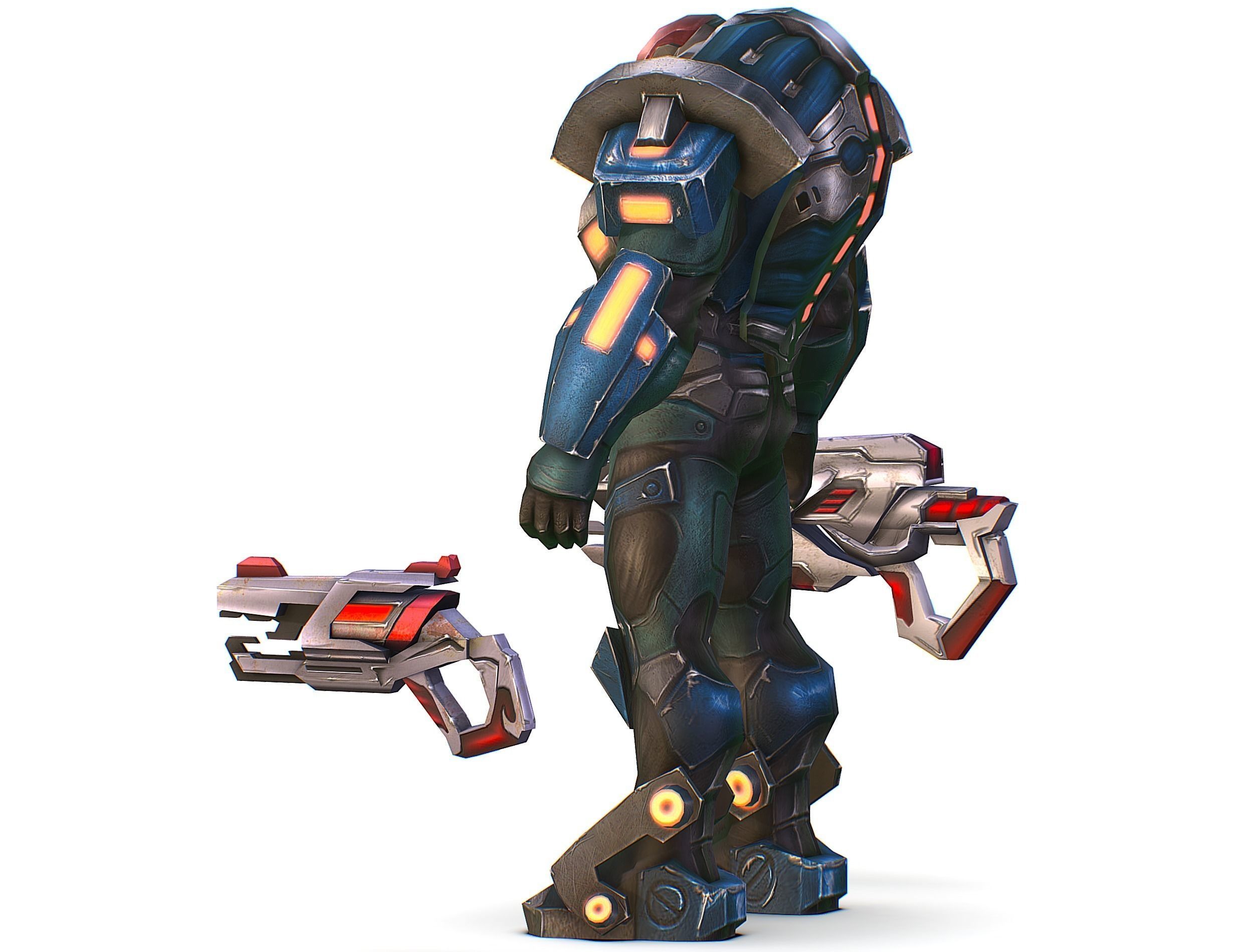 Male Cyborg Man Soldier with Rifle and Pistol Low-poly 3D model_15