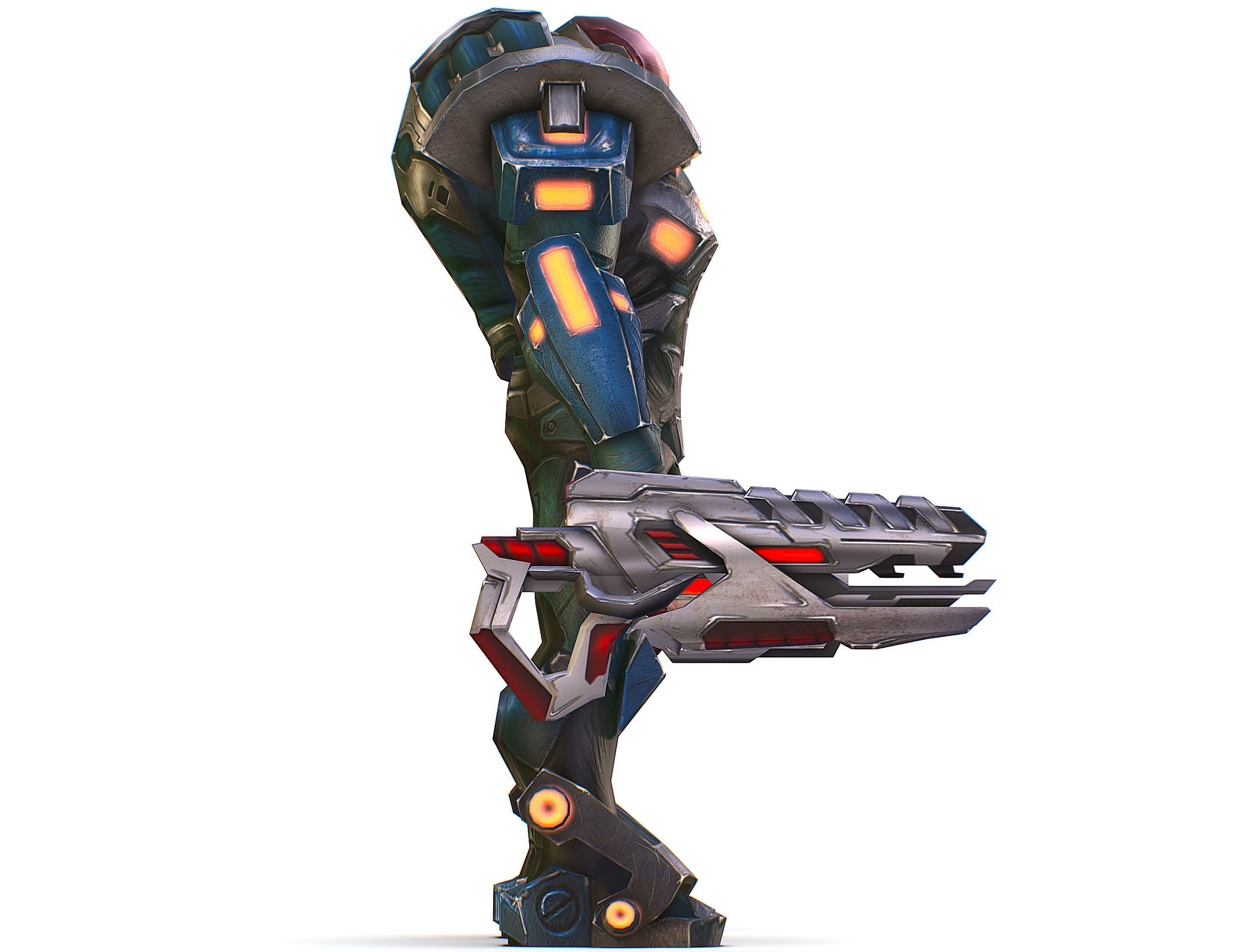 Male Cyborg Man Soldier with Rifle and Pistol Low-poly 3D model_37