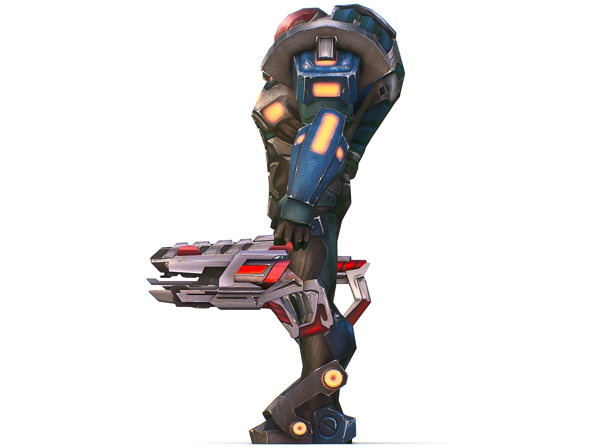 Male Cyborg Man Soldier with Rifle and Pistol Low-poly 3D model_39