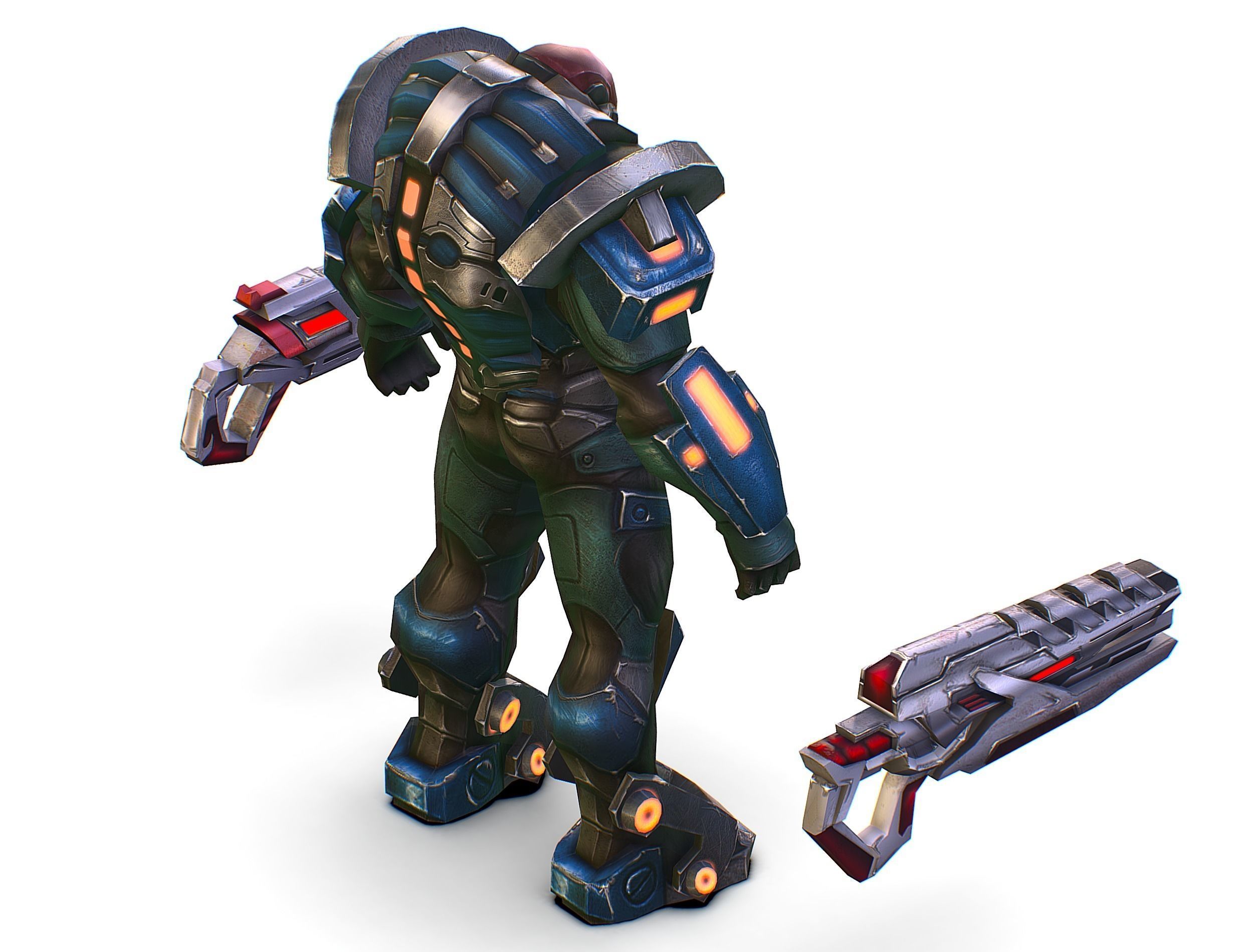 Male Cyborg Man Soldier with Rifle and Pistol Low-poly 3D model_35