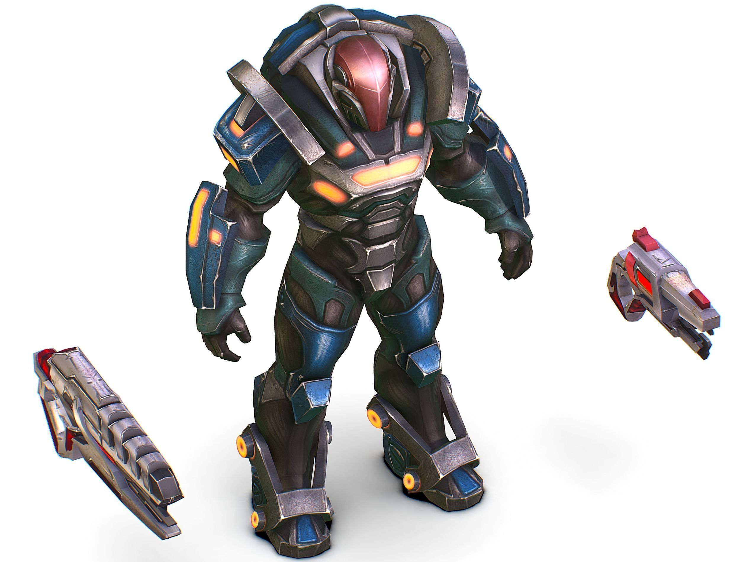 Male Cyborg Man Soldier with Rifle and Pistol Low-poly 3D model_32