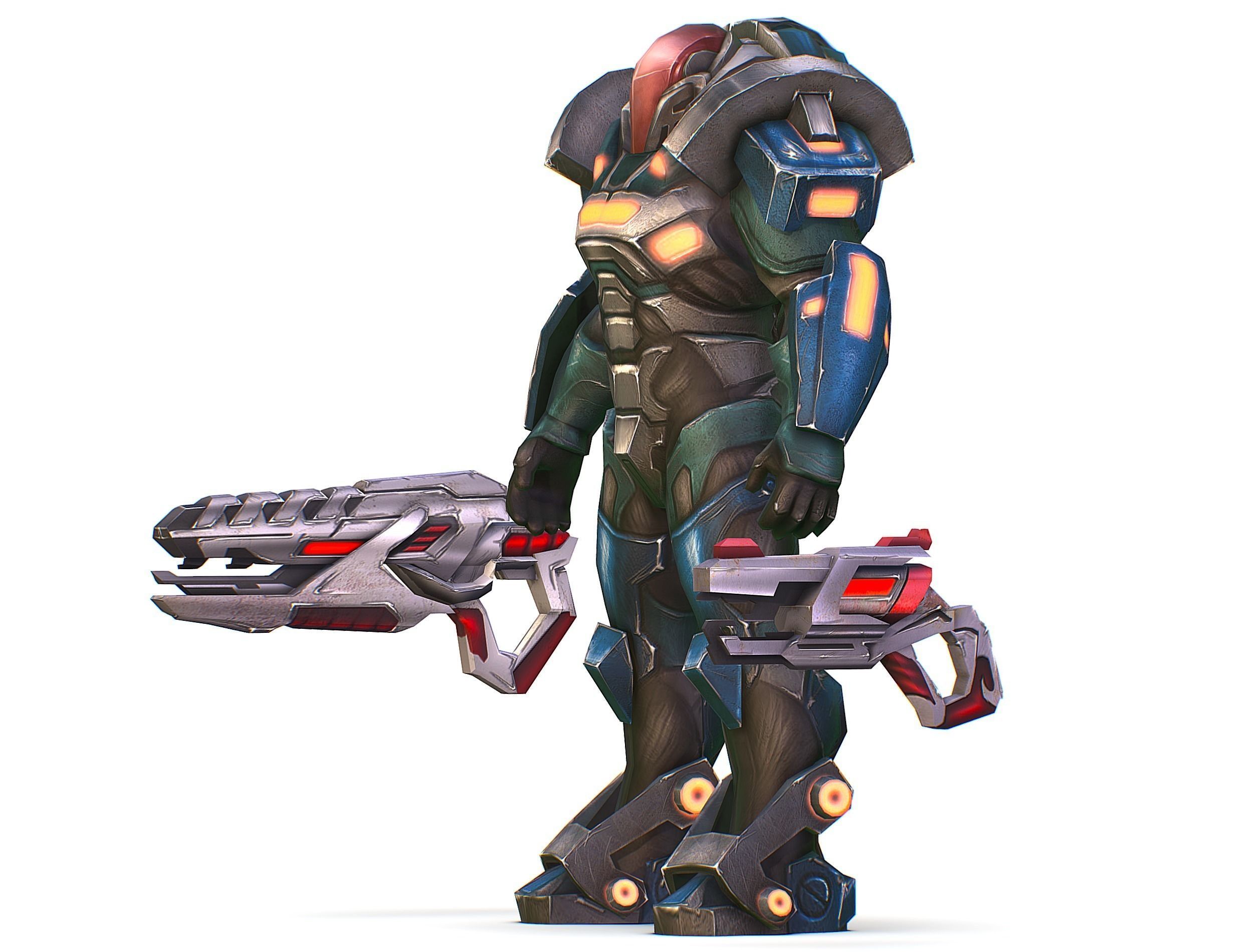 Male Cyborg Man Soldier with Rifle and Pistol Low-poly 3D model_18