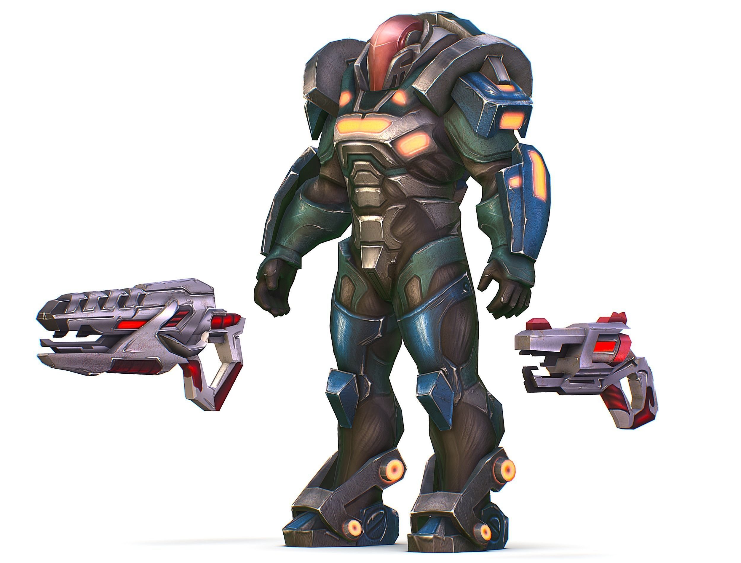 Male Cyborg Man Soldier with Rifle and Pistol Low-poly 3D model_19