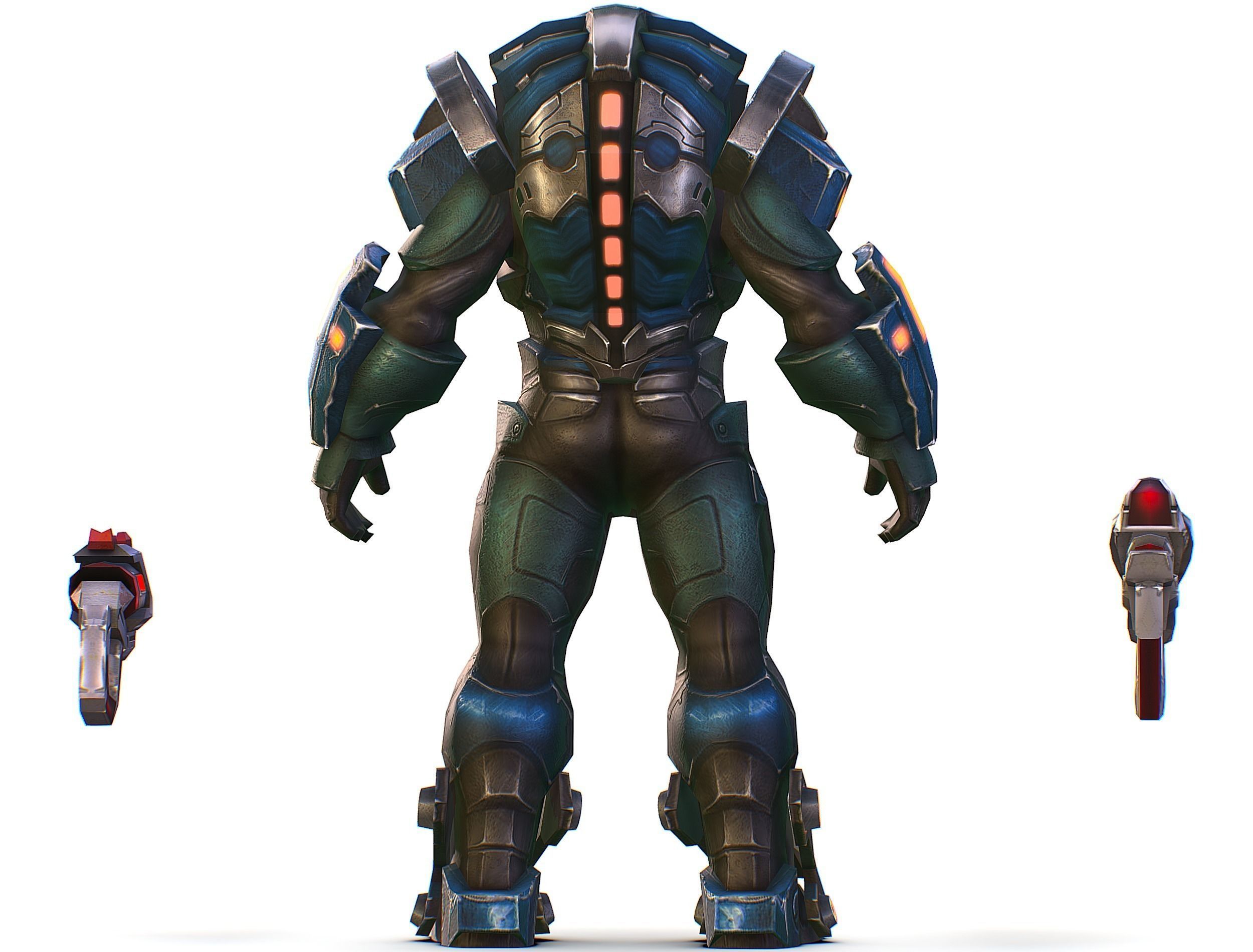 Male Cyborg Man Soldier with Rifle and Pistol Low-poly 3D model_38