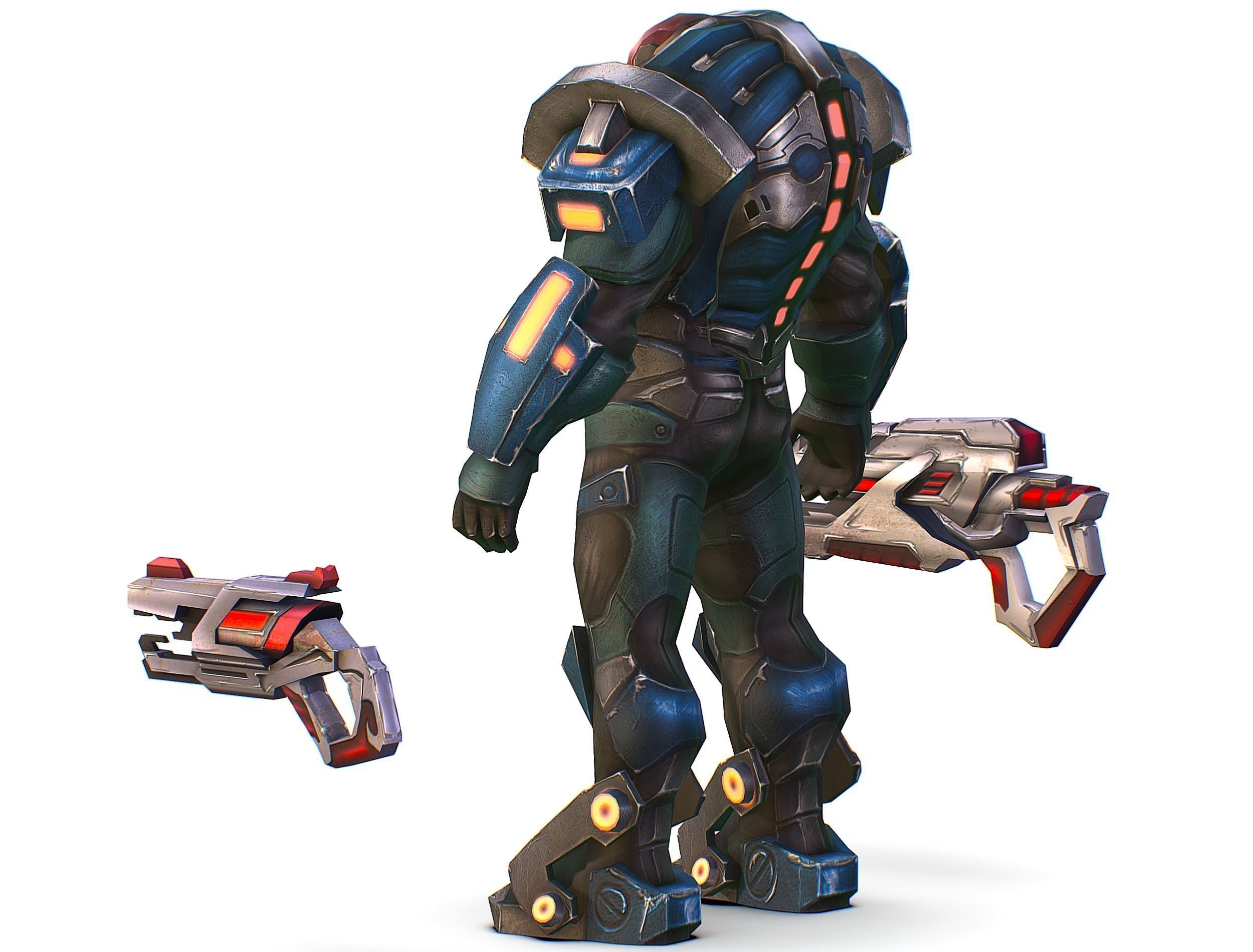 Male Cyborg Man Soldier with Rifle and Pistol Low-poly 3D model_14