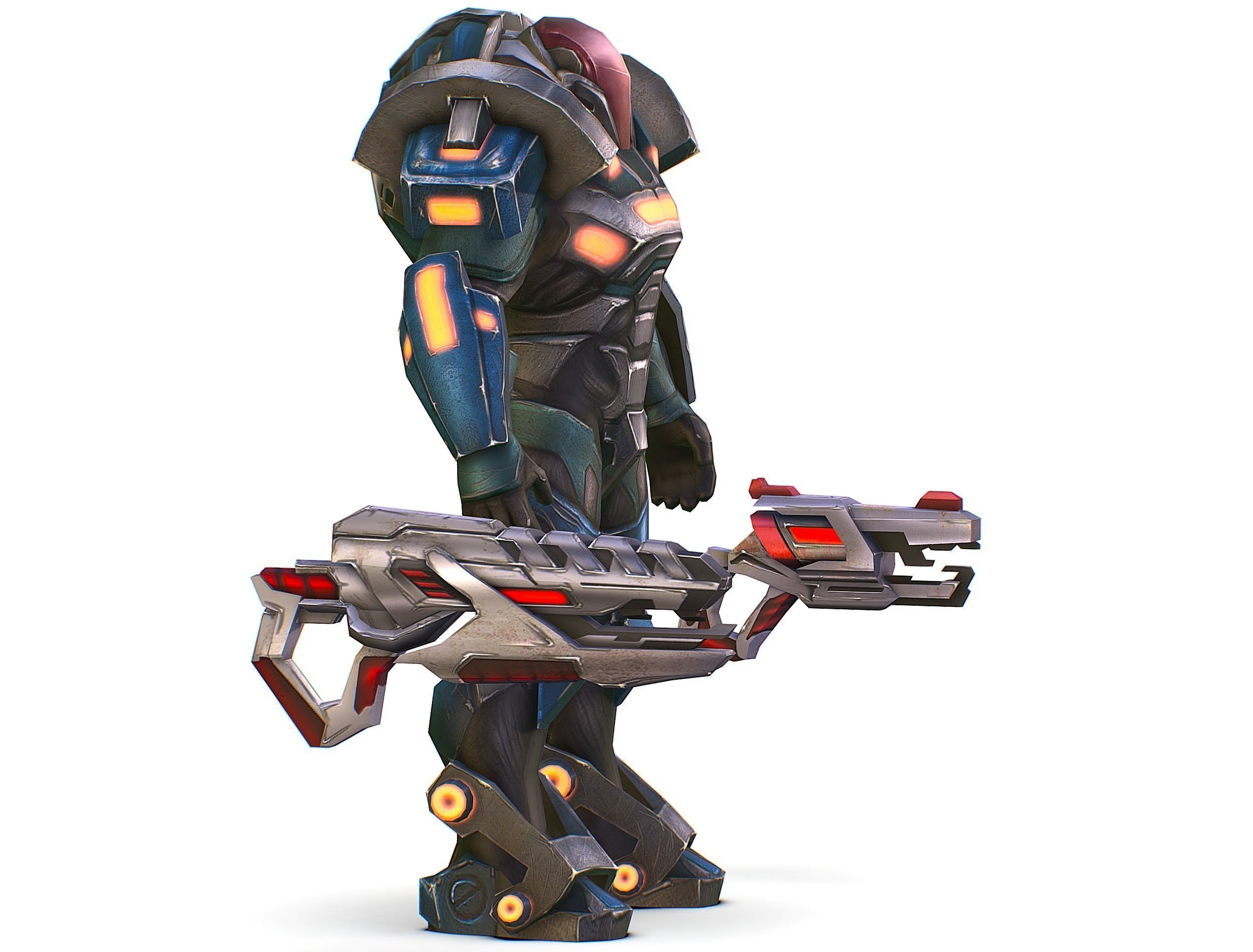 Male Cyborg Man Soldier with Rifle and Pistol Low-poly 3D model_4