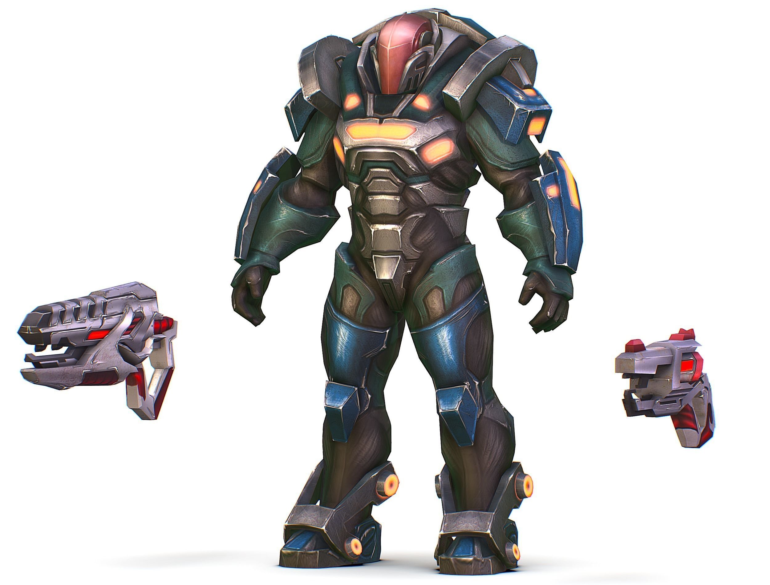 Male Cyborg Man Soldier with Rifle and Pistol Low-poly 3D model_20