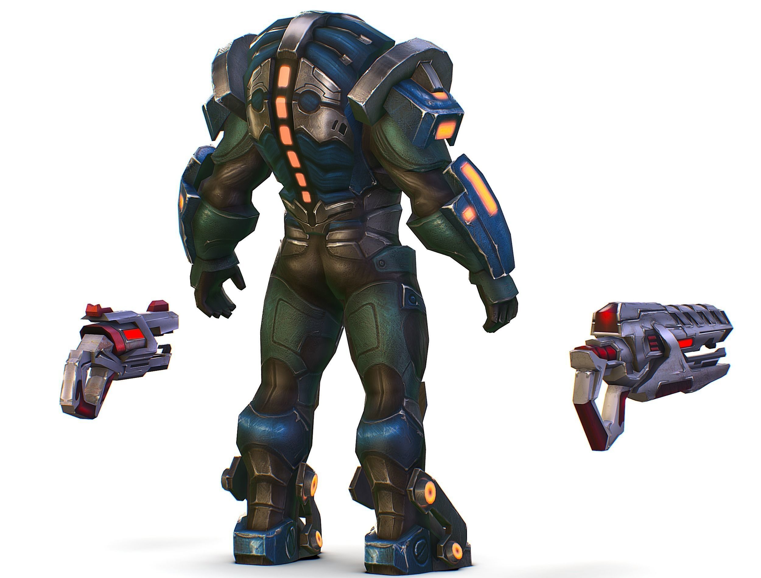 Male Cyborg Man Soldier with Rifle and Pistol Low-poly 3D model_9