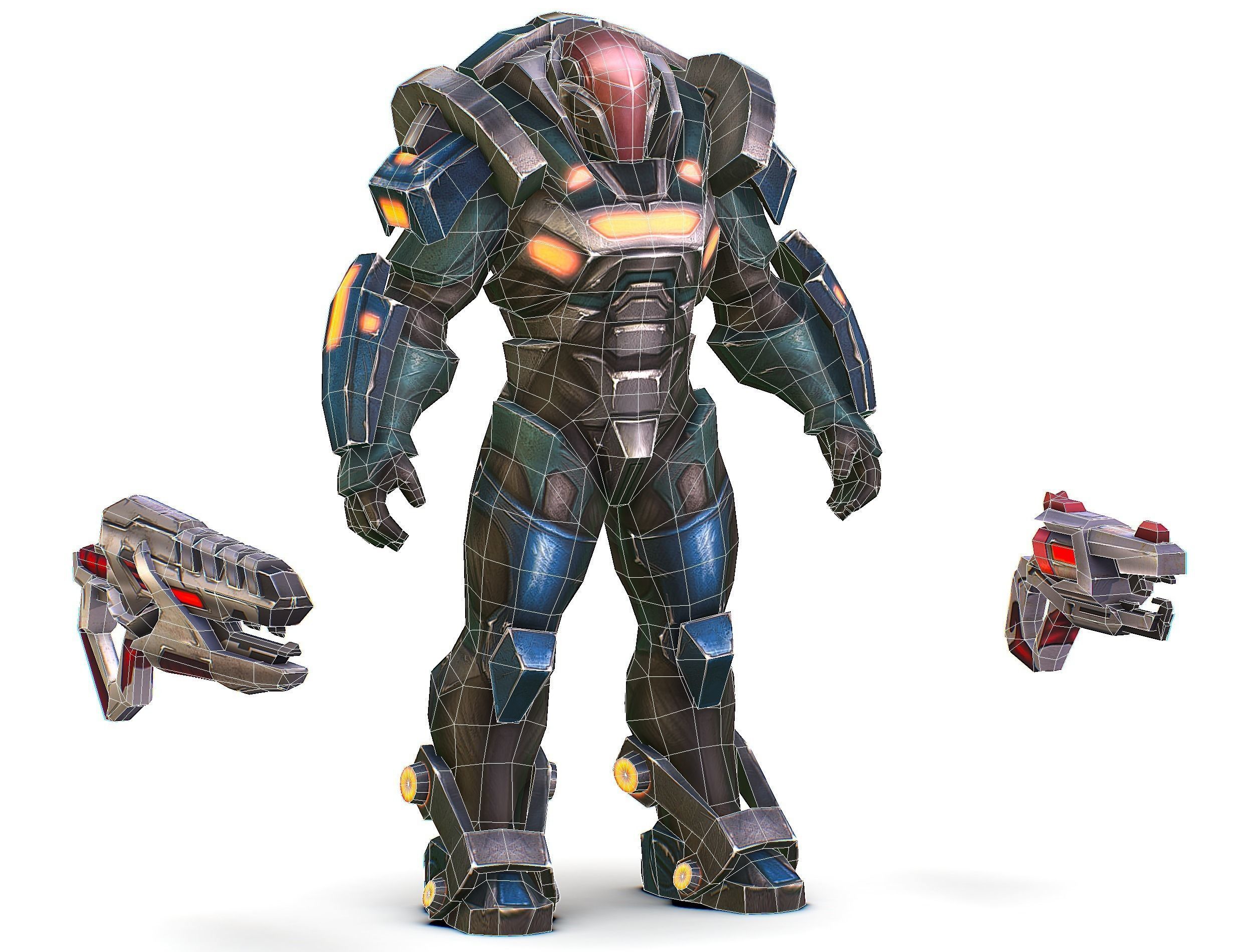 Male Cyborg Man Soldier with Rifle and Pistol Low-poly 3D model_66