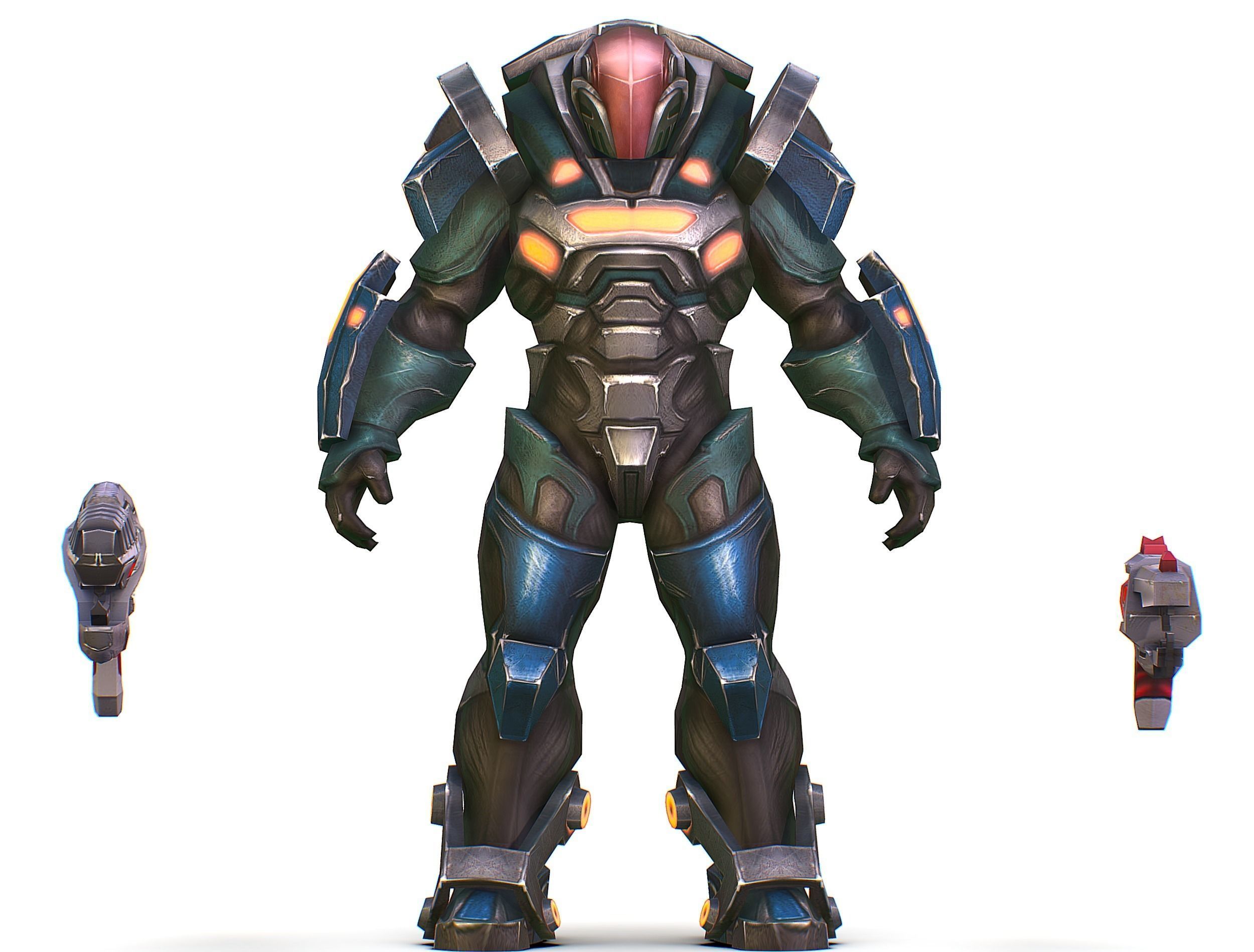 Male Cyborg Man Soldier with Rifle and Pistol Low-poly 3D model_36