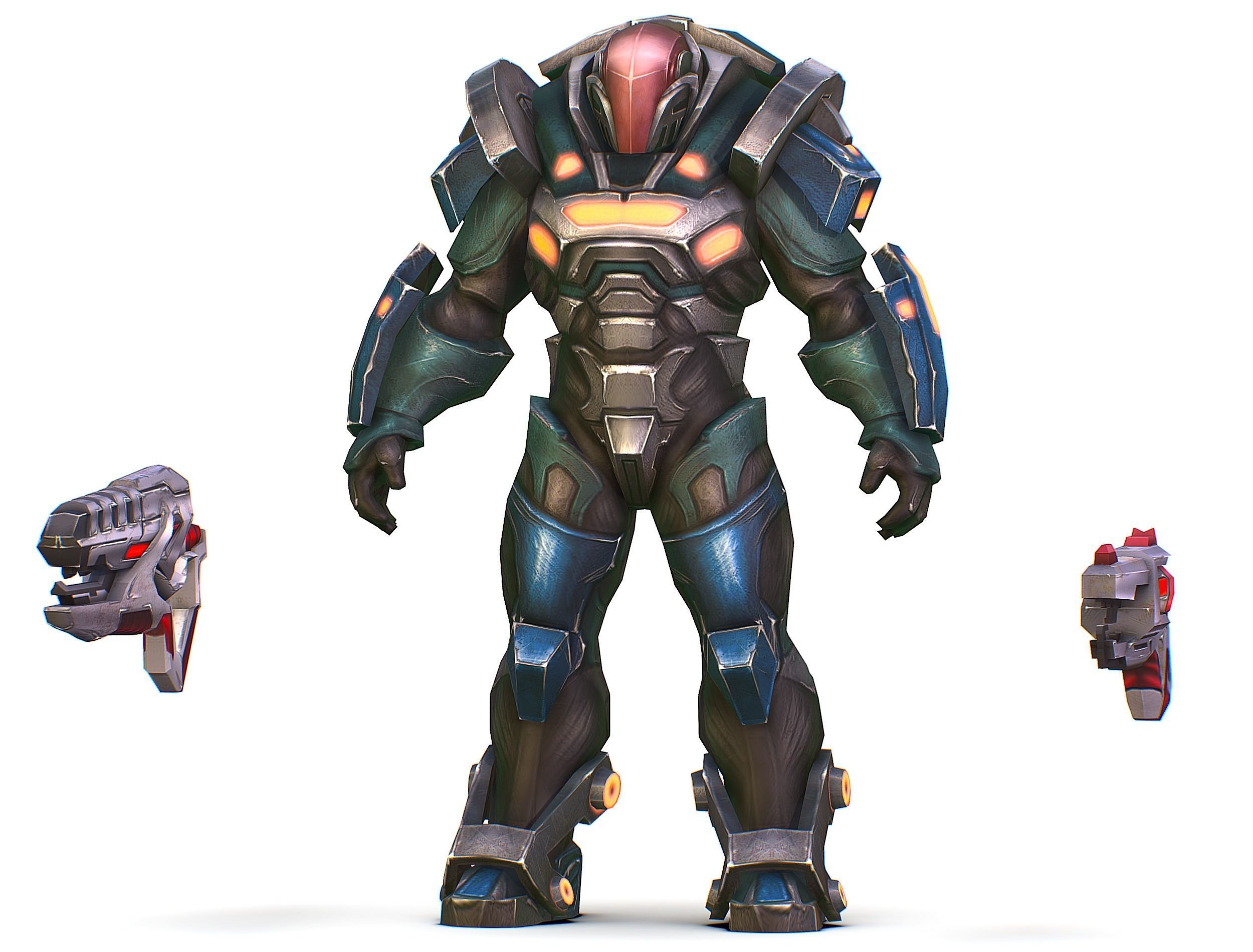 Male Cyborg Man Soldier with Rifle and Pistol Low-poly 3D model_21