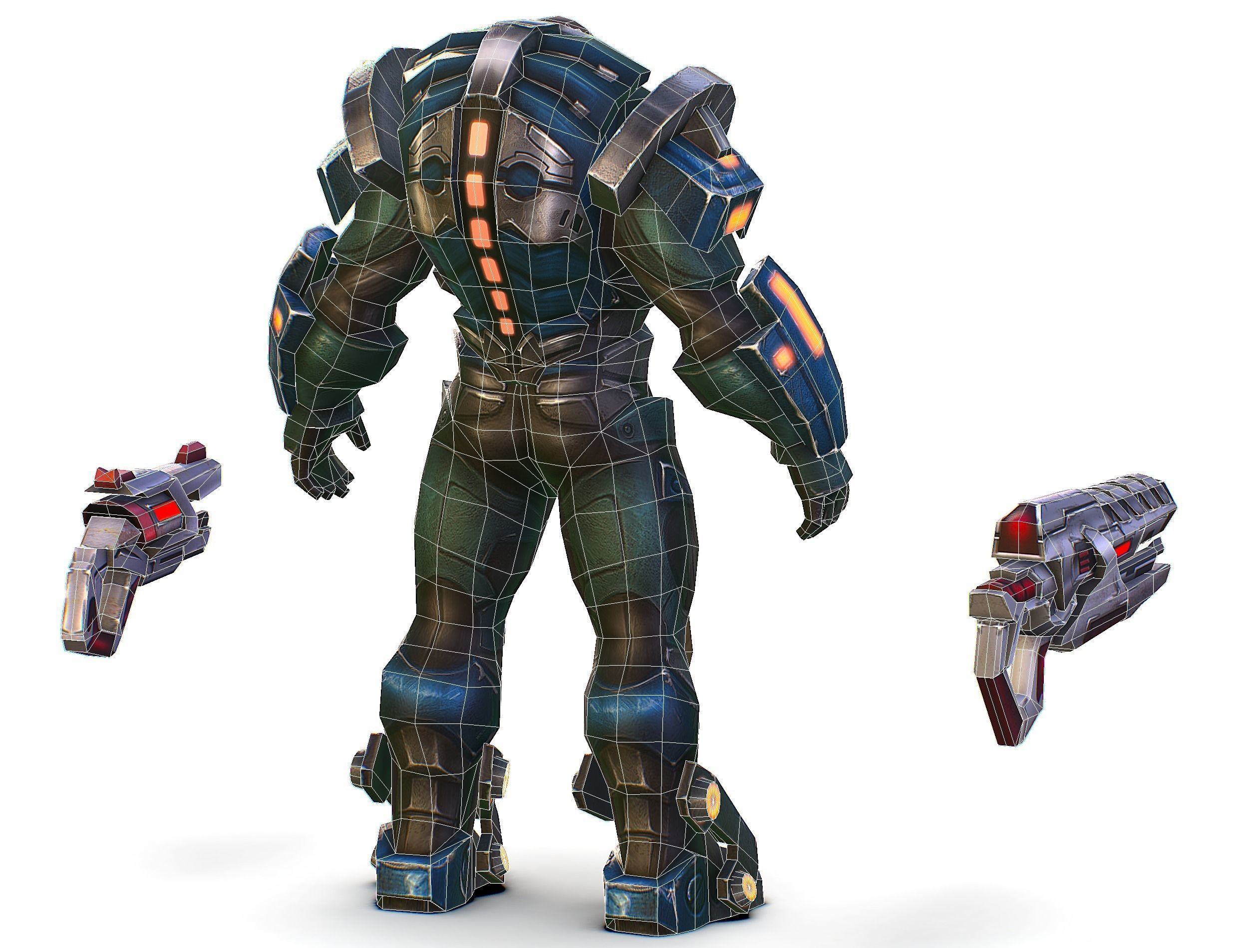 Male Cyborg Man Soldier with Rifle and Pistol Low-poly 3D model_68