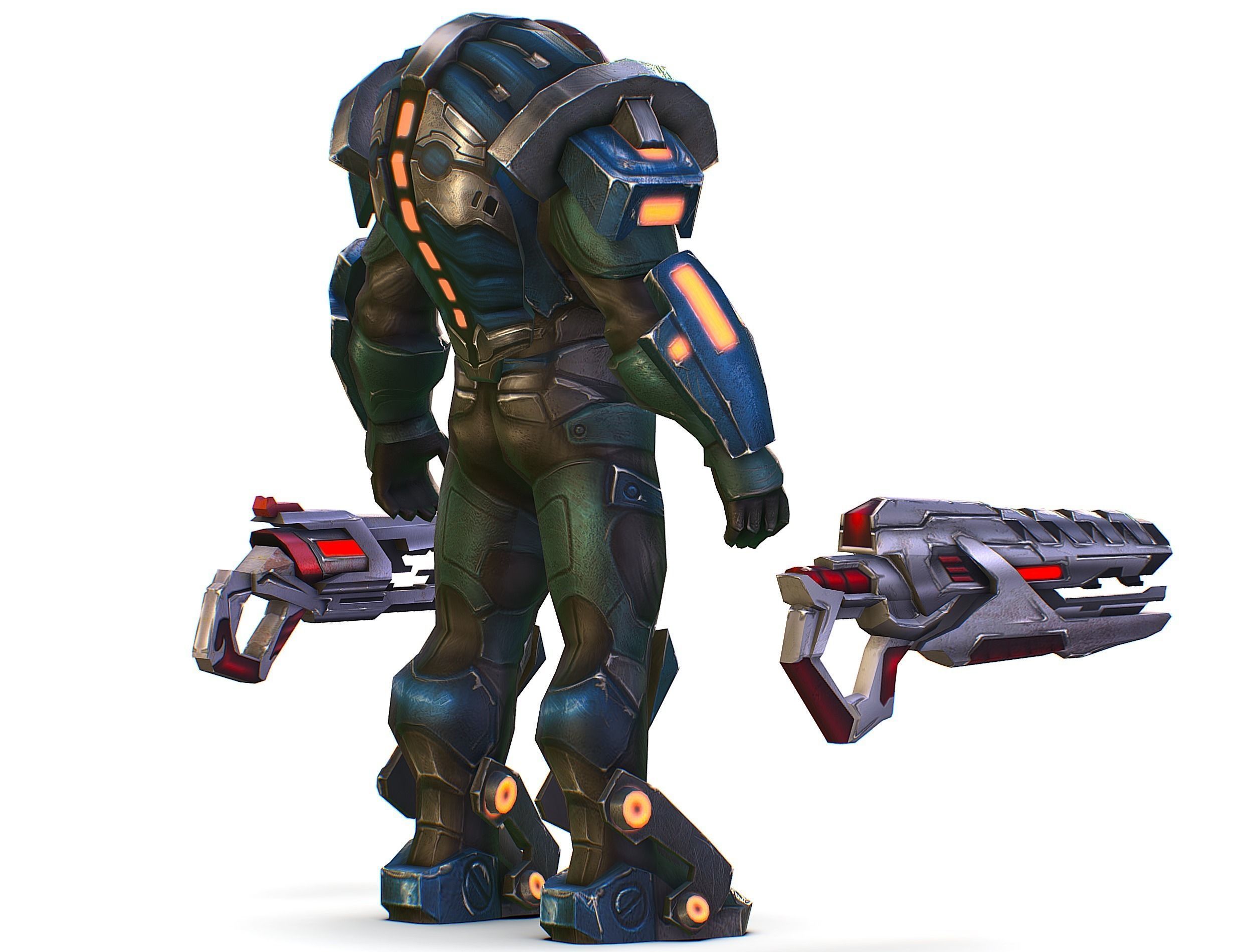 Male Cyborg Man Soldier with Rifle and Pistol Low-poly 3D model_8