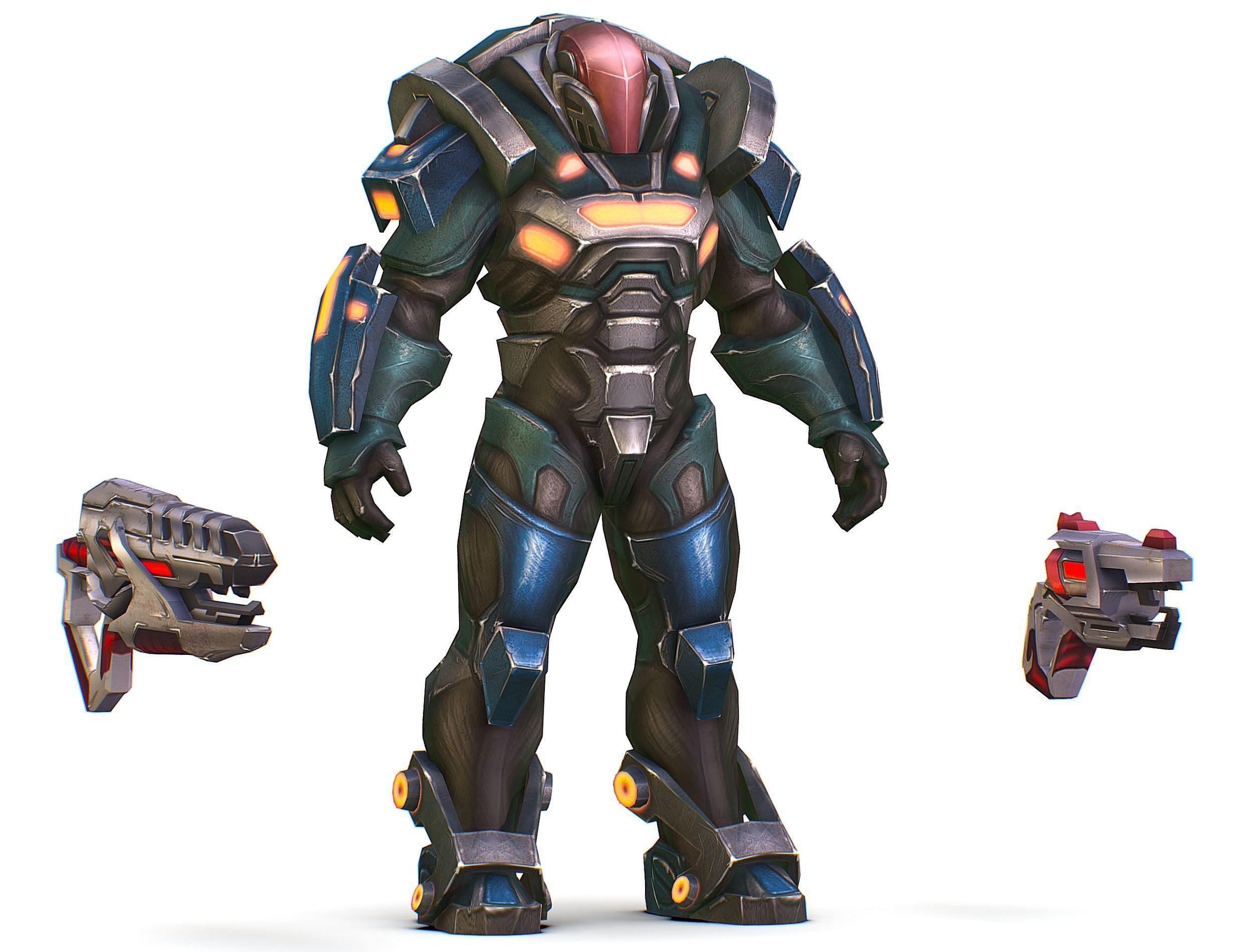 Male Cyborg Man Soldier with Rifle and Pistol Low-poly 3D model_23