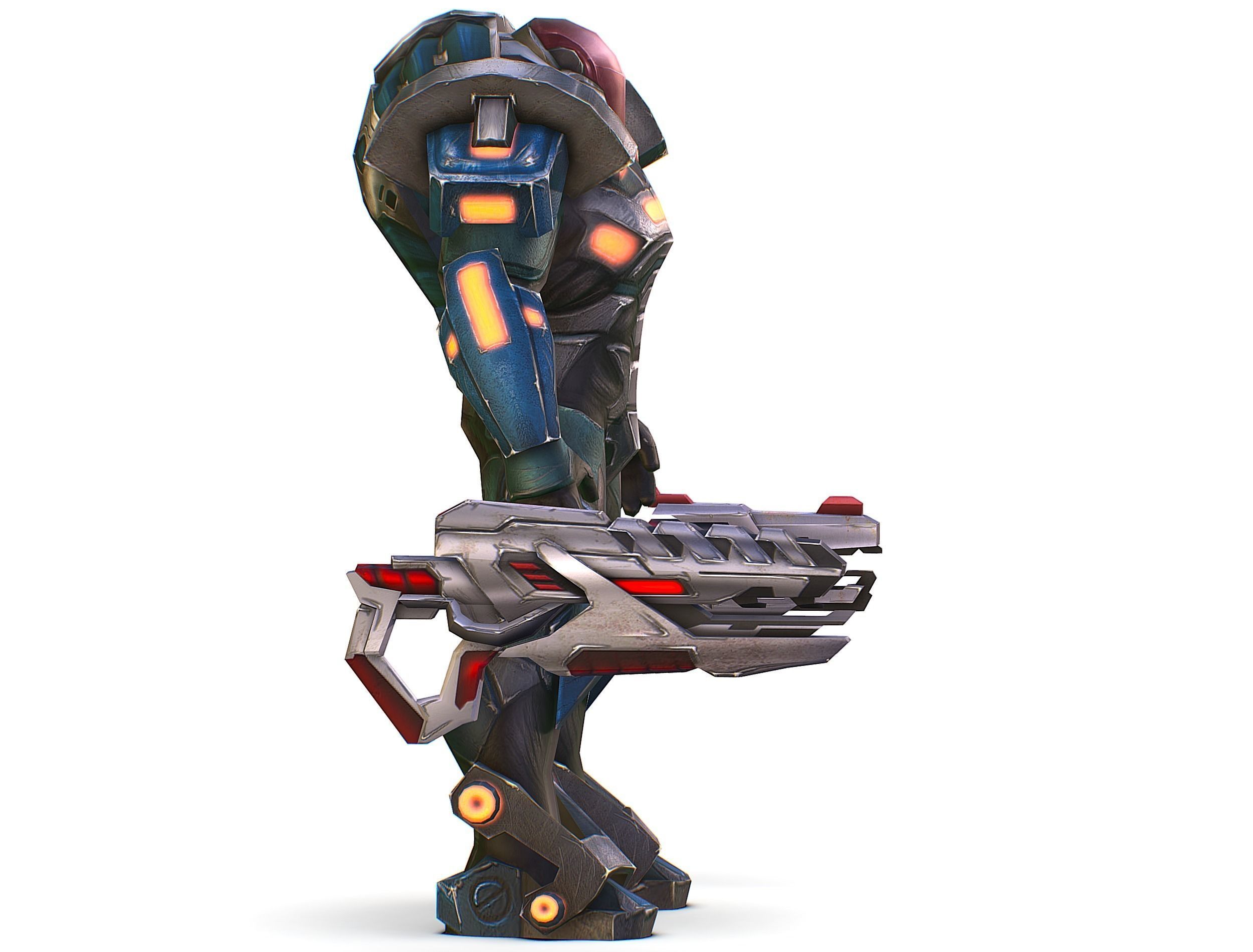 Male Cyborg Man Soldier with Rifle and Pistol Low-poly 3D model_5