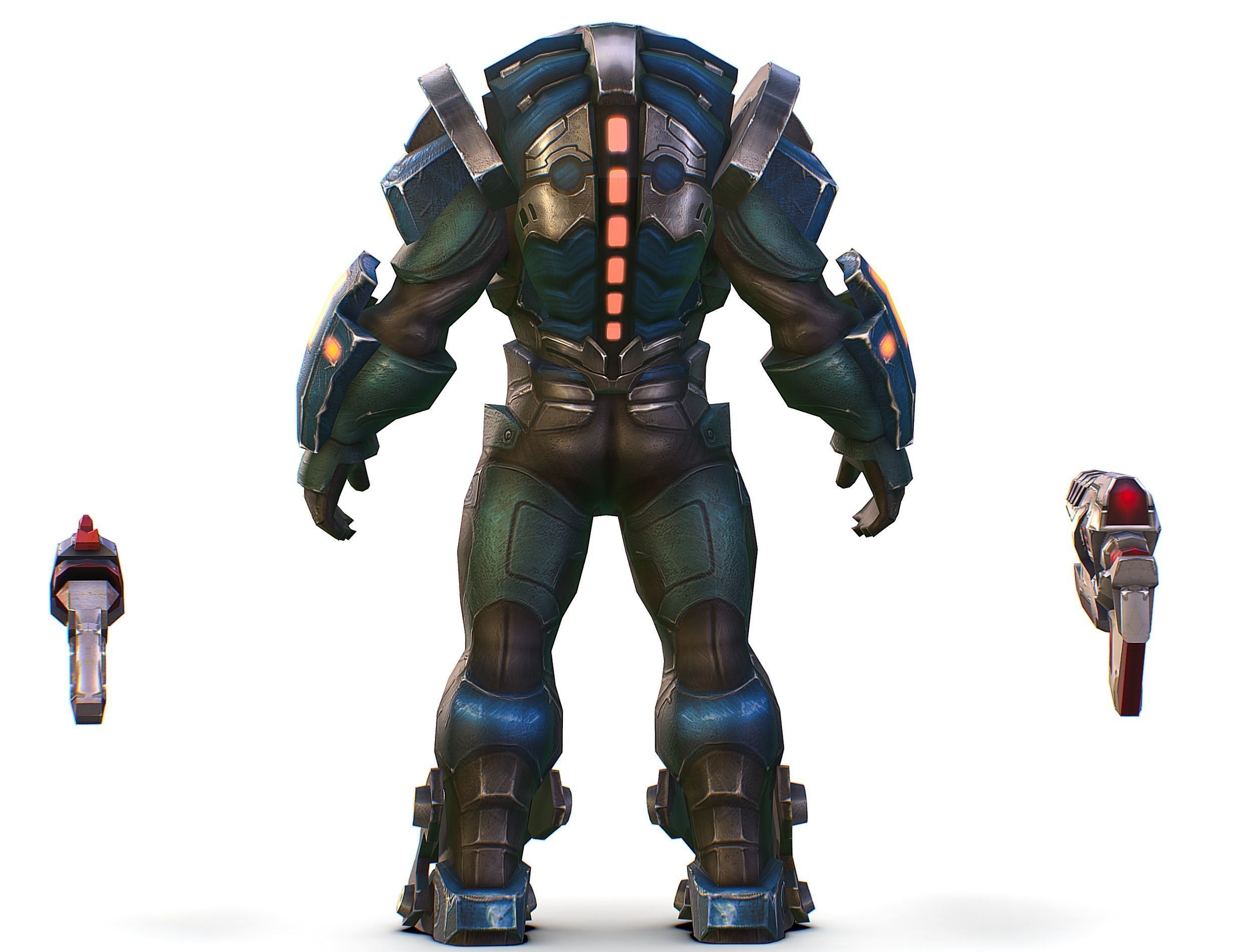 Male Cyborg Man Soldier with Rifle and Pistol Low-poly 3D model_11