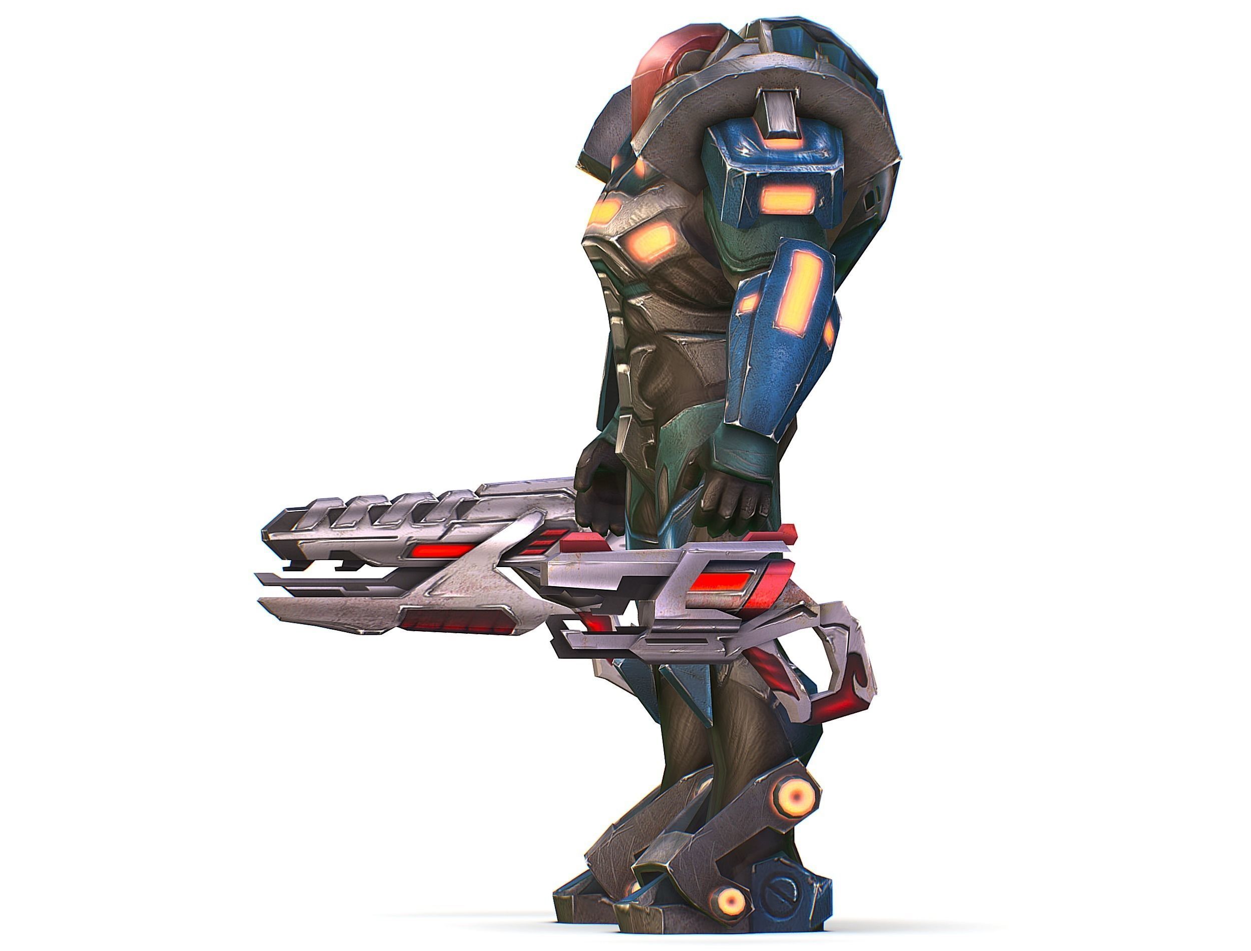 Male Cyborg Man Soldier with Rifle and Pistol Low-poly 3D model_17