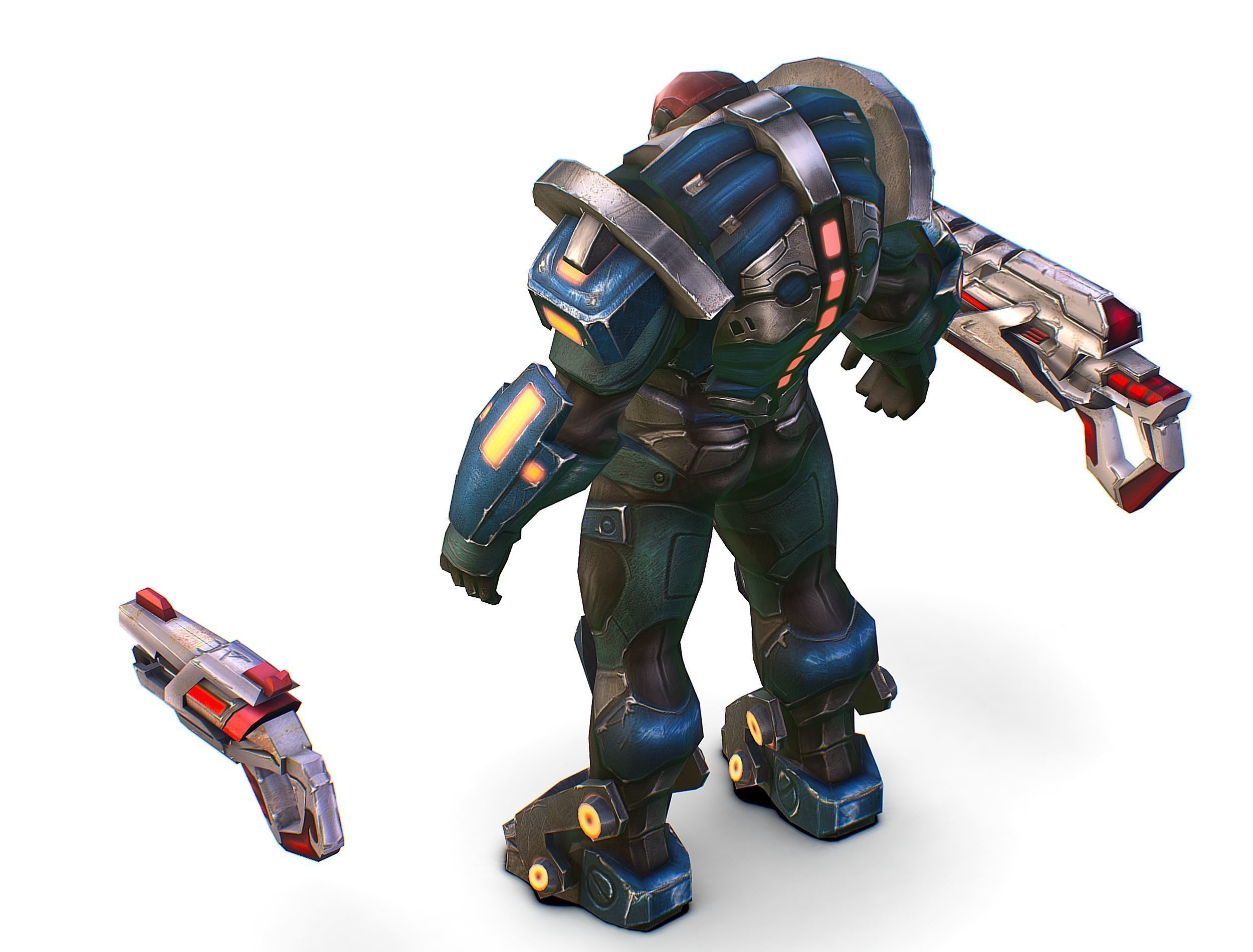 Male Cyborg Man Soldier with Rifle and Pistol Low-poly 3D model_34