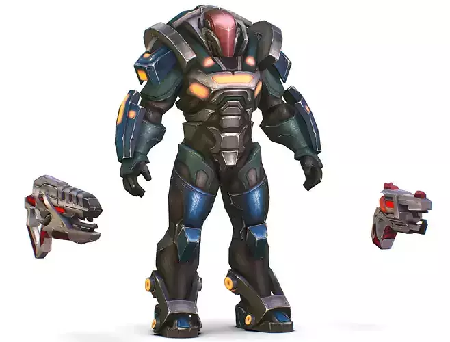 Male Cyborg Man Soldier with Rifle and Pistol Low-poly 3D model Male Cyborg Man Soldier with Rifle and Pistol Low-poly 3D model