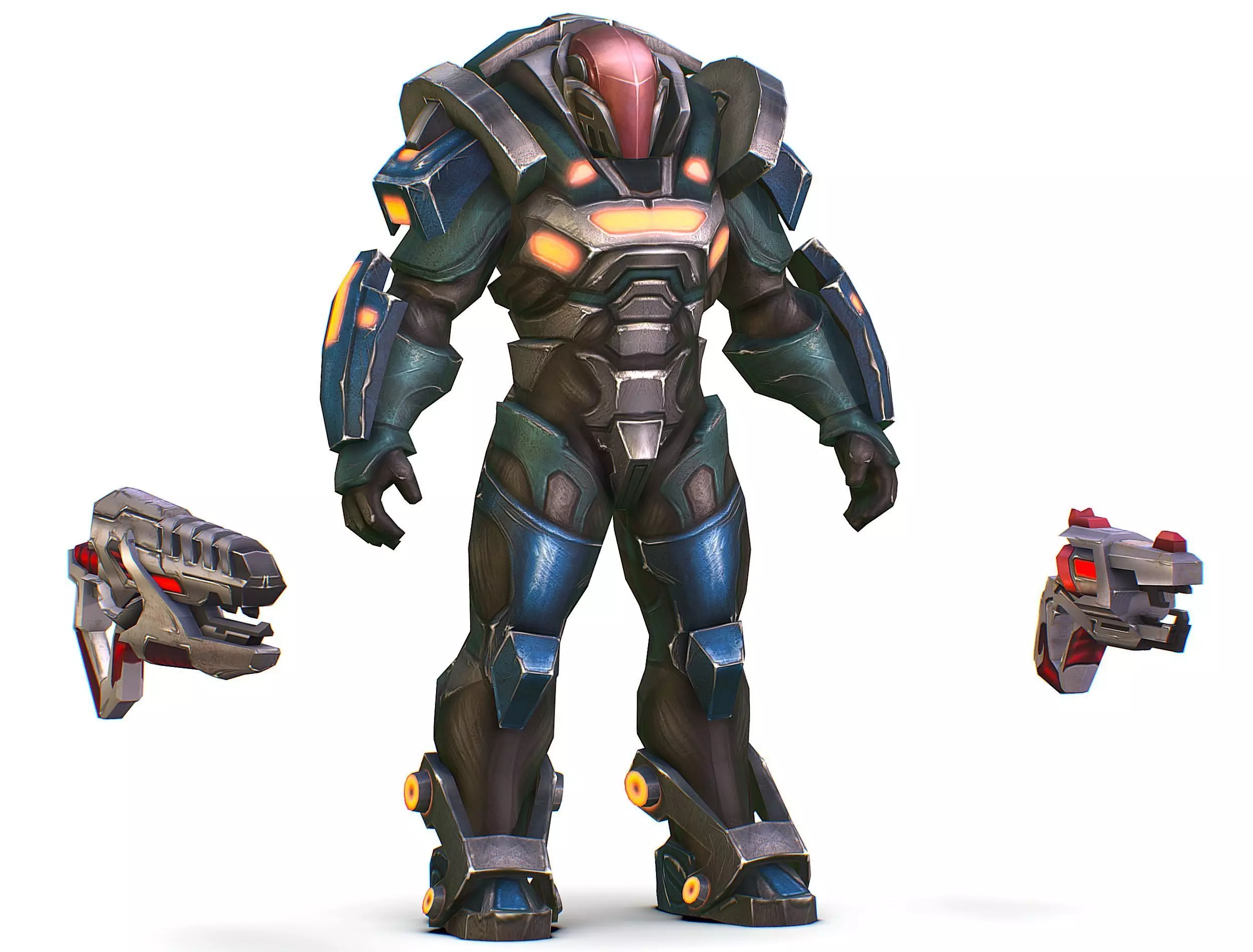 Male Cyborg Man Soldier with Rifle and Pistol Low-poly 3D model_0