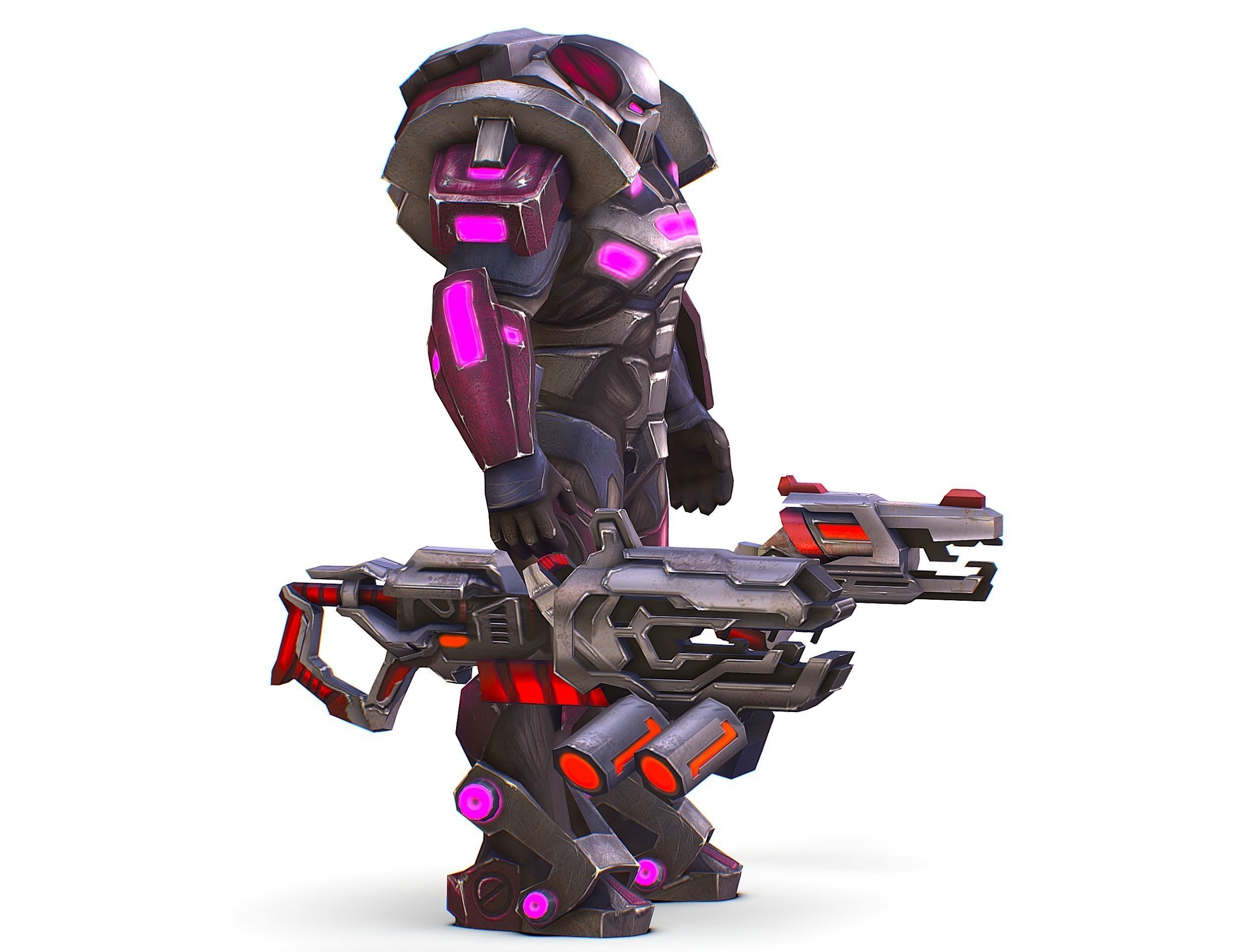 Cyborg Machine Gun with Automatic Rifle and Pistol - 3dsMax Low-poly 3D model_4