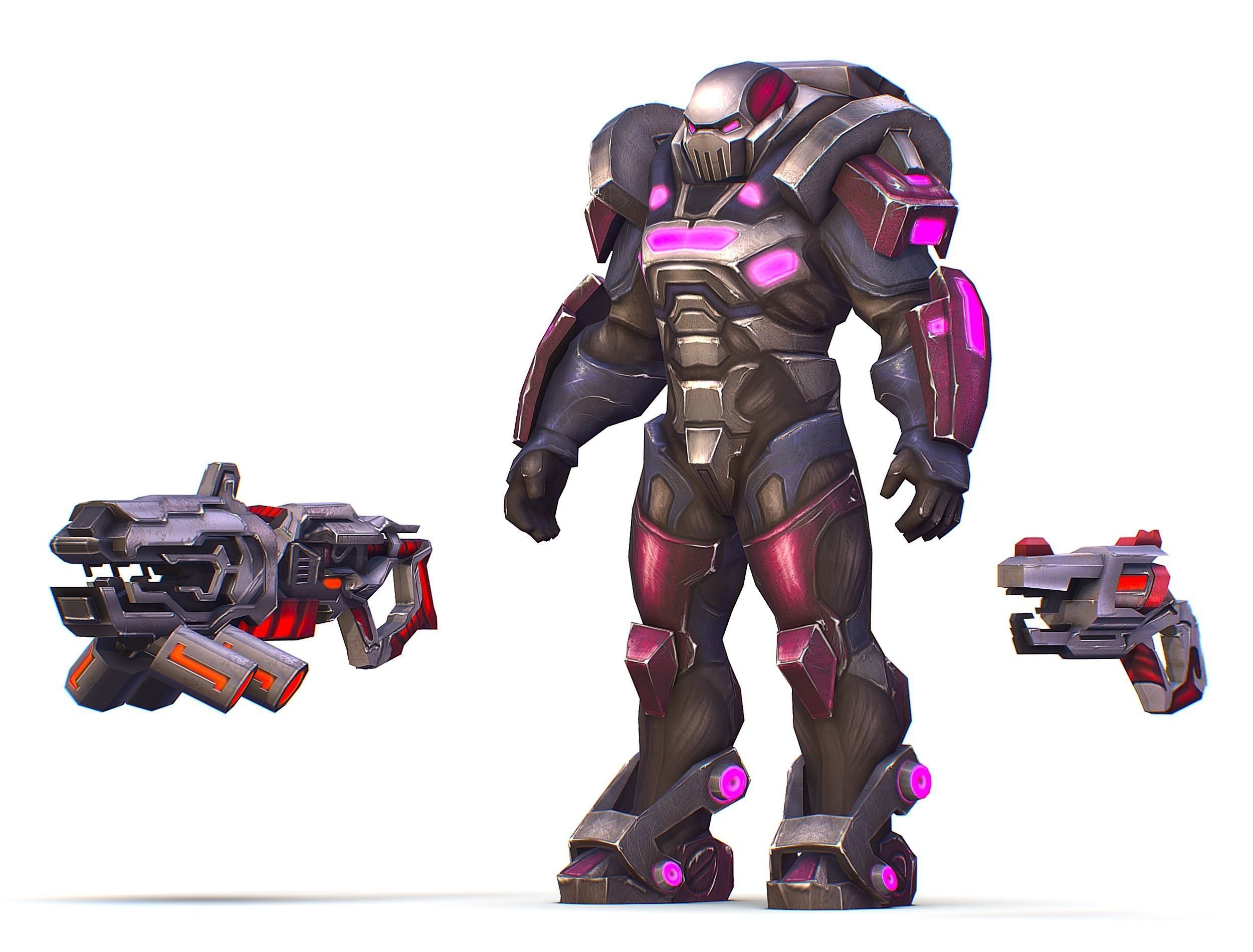 Cyborg Machine Gun with Automatic Rifle and Pistol - 3dsMax Low-poly 3D model_24