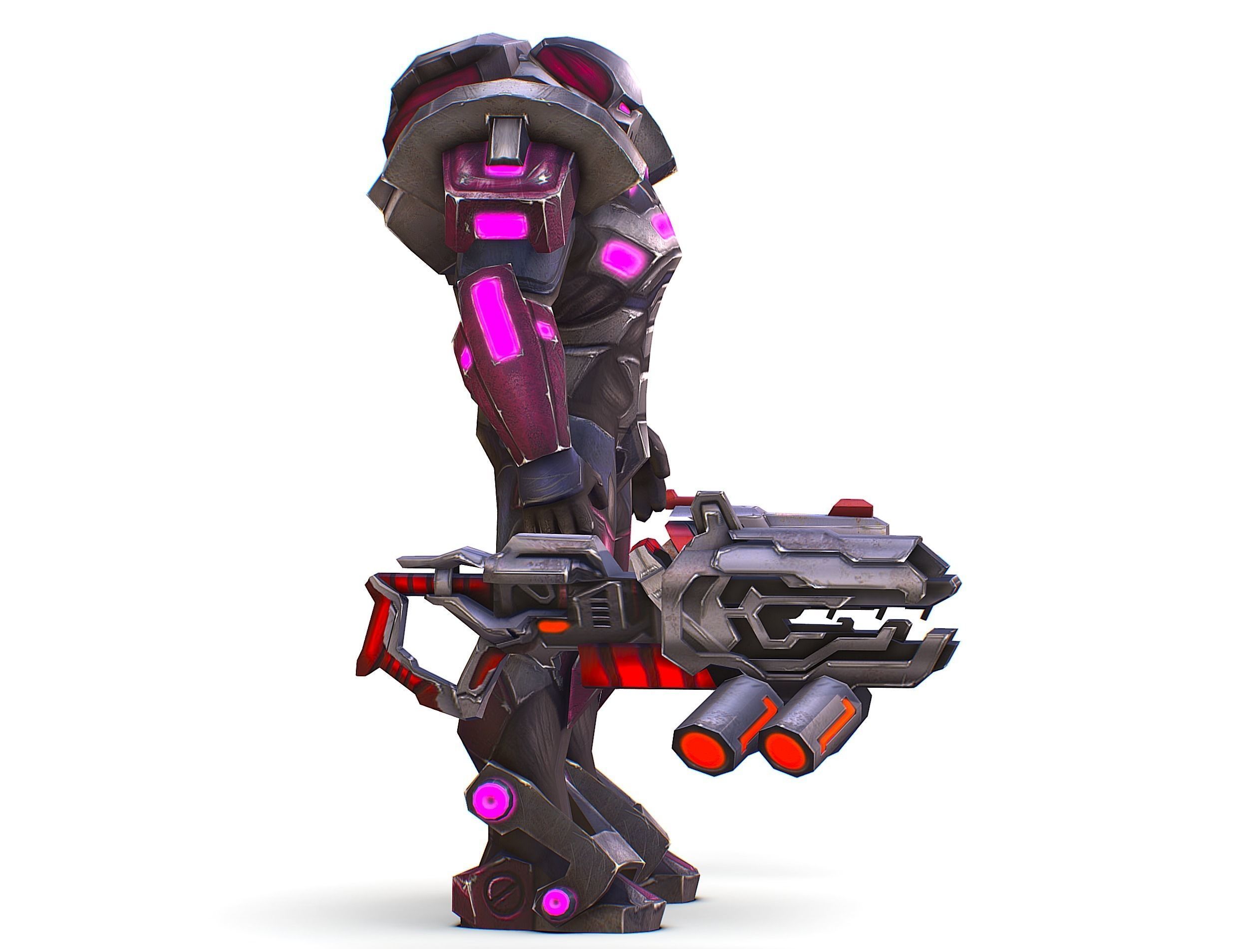 Cyborg Machine Gun with Automatic Rifle and Pistol - 3dsMax Low-poly 3D model_5