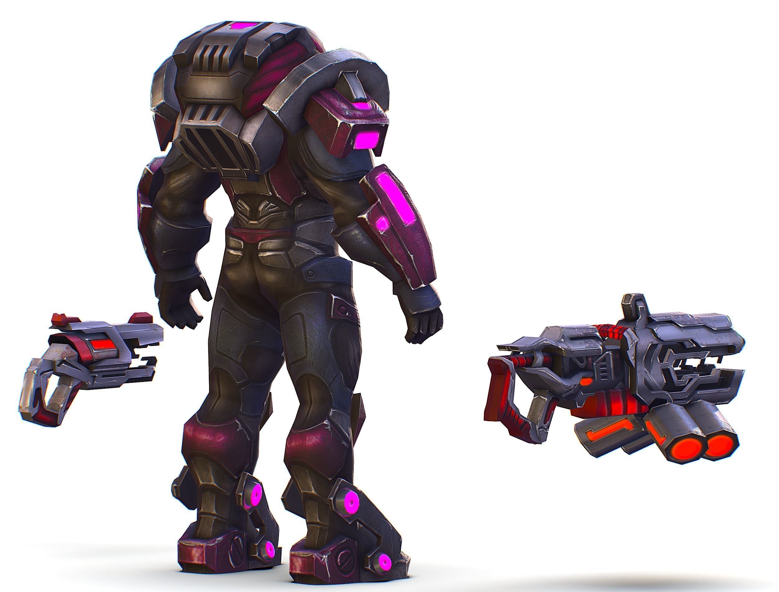 Cyborg Machine Gun with Automatic Rifle and Pistol - 3dsMax Low-poly 3D model_9