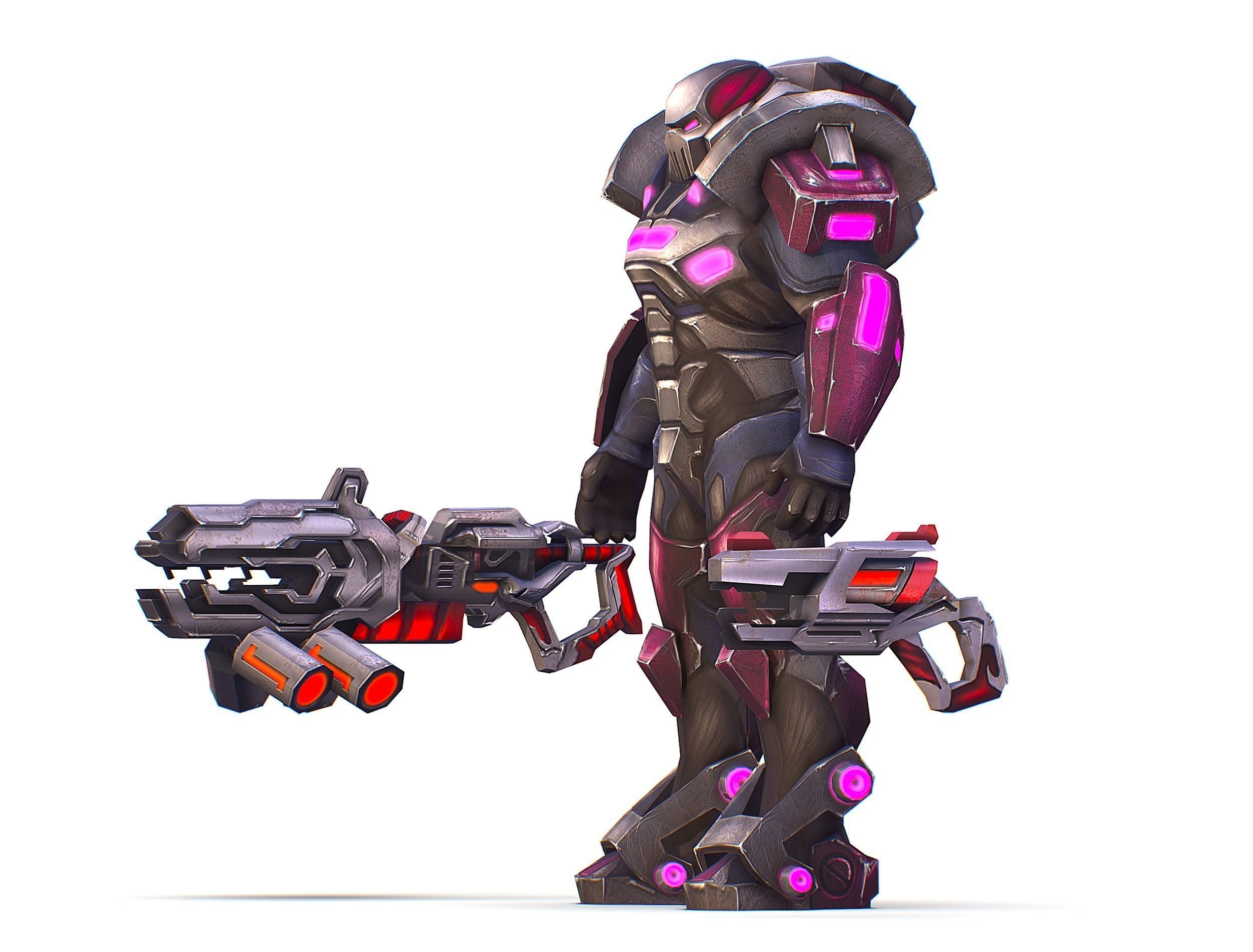 Cyborg Machine Gun with Automatic Rifle and Pistol - 3dsMax Low-poly 3D model_22