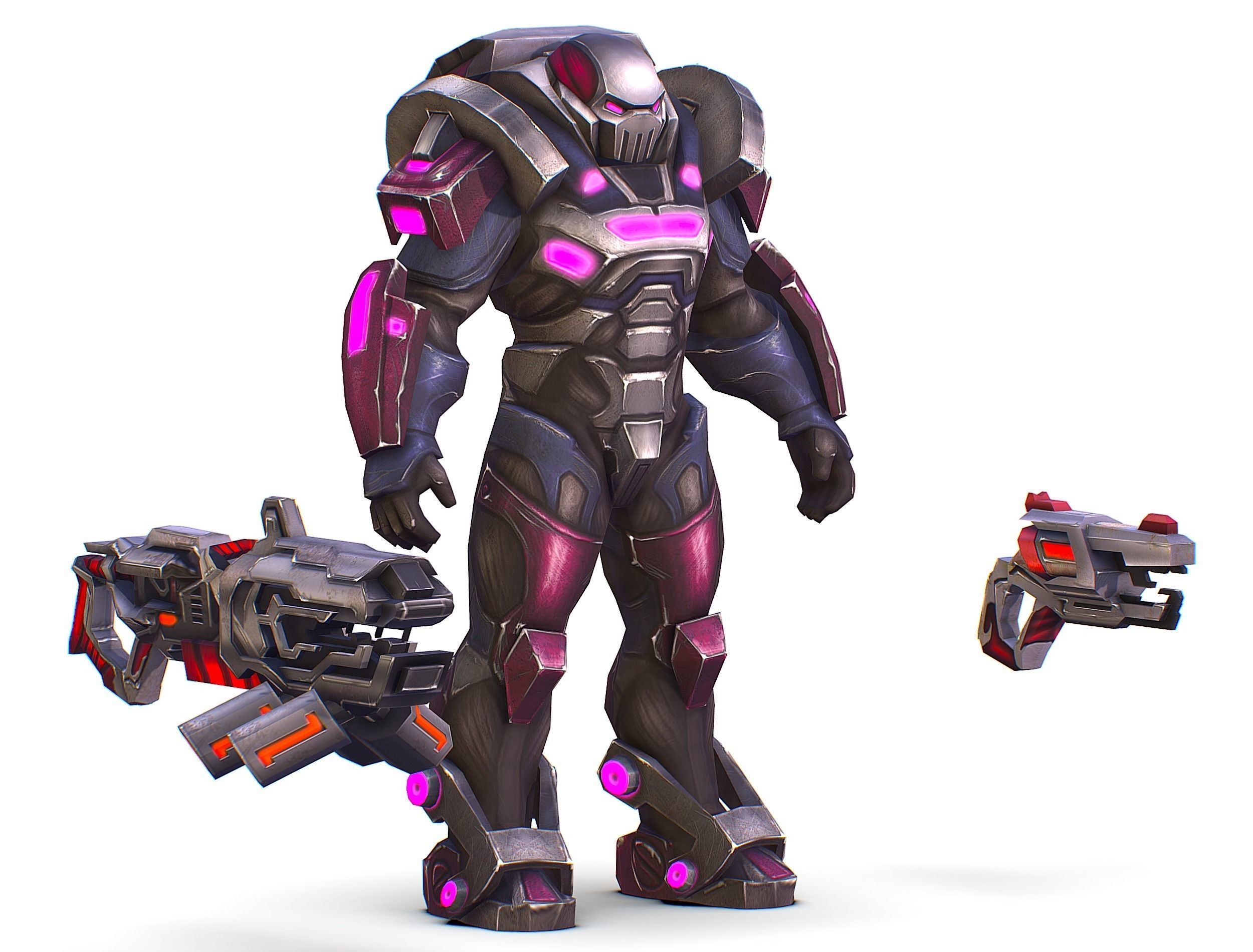 Cyborg Machine Gun with Automatic Rifle and Pistol - 3dsMax Low-poly 3D model_1