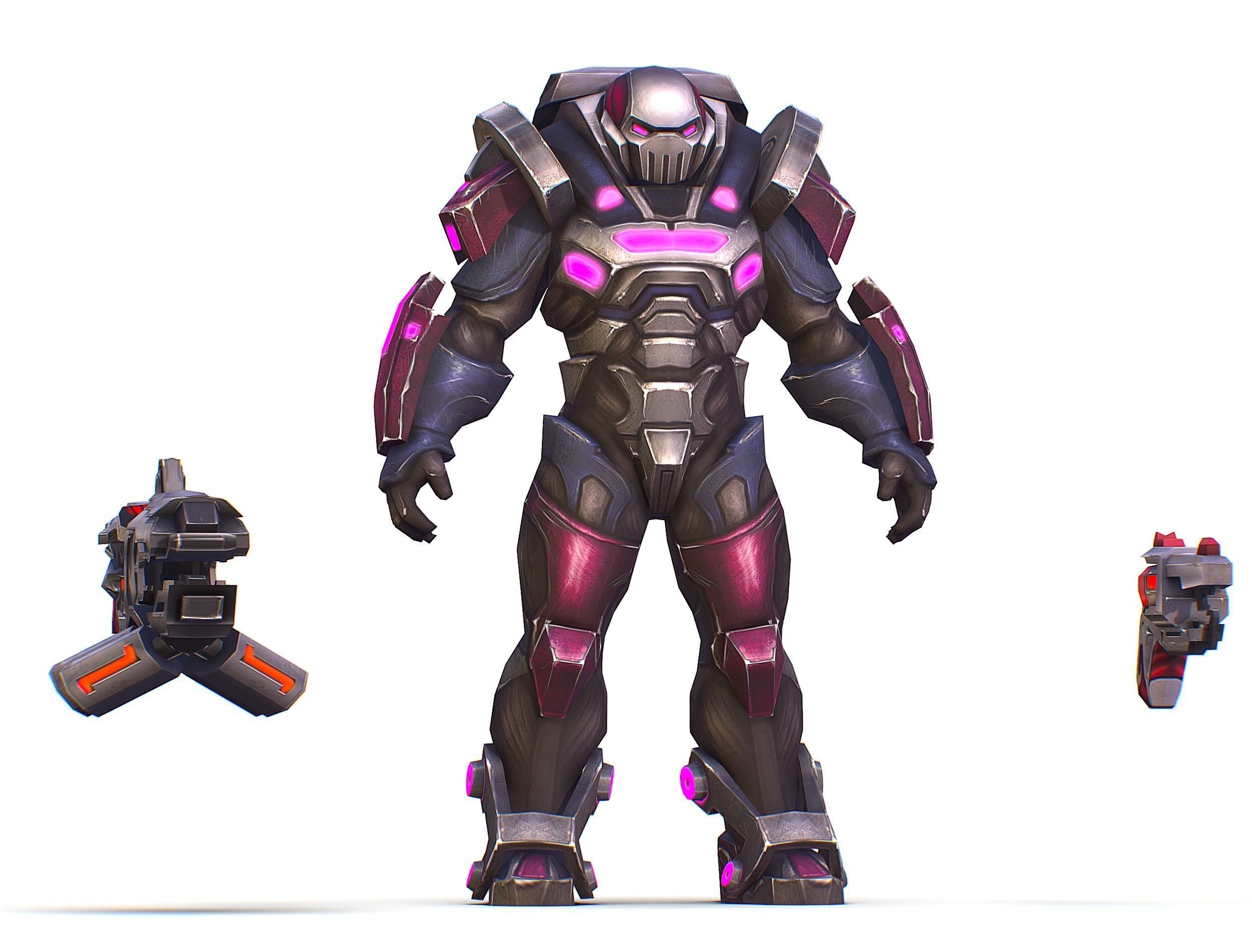 Cyborg Machine Gun with Automatic Rifle and Pistol - 3dsMax Low-poly 3D model_27