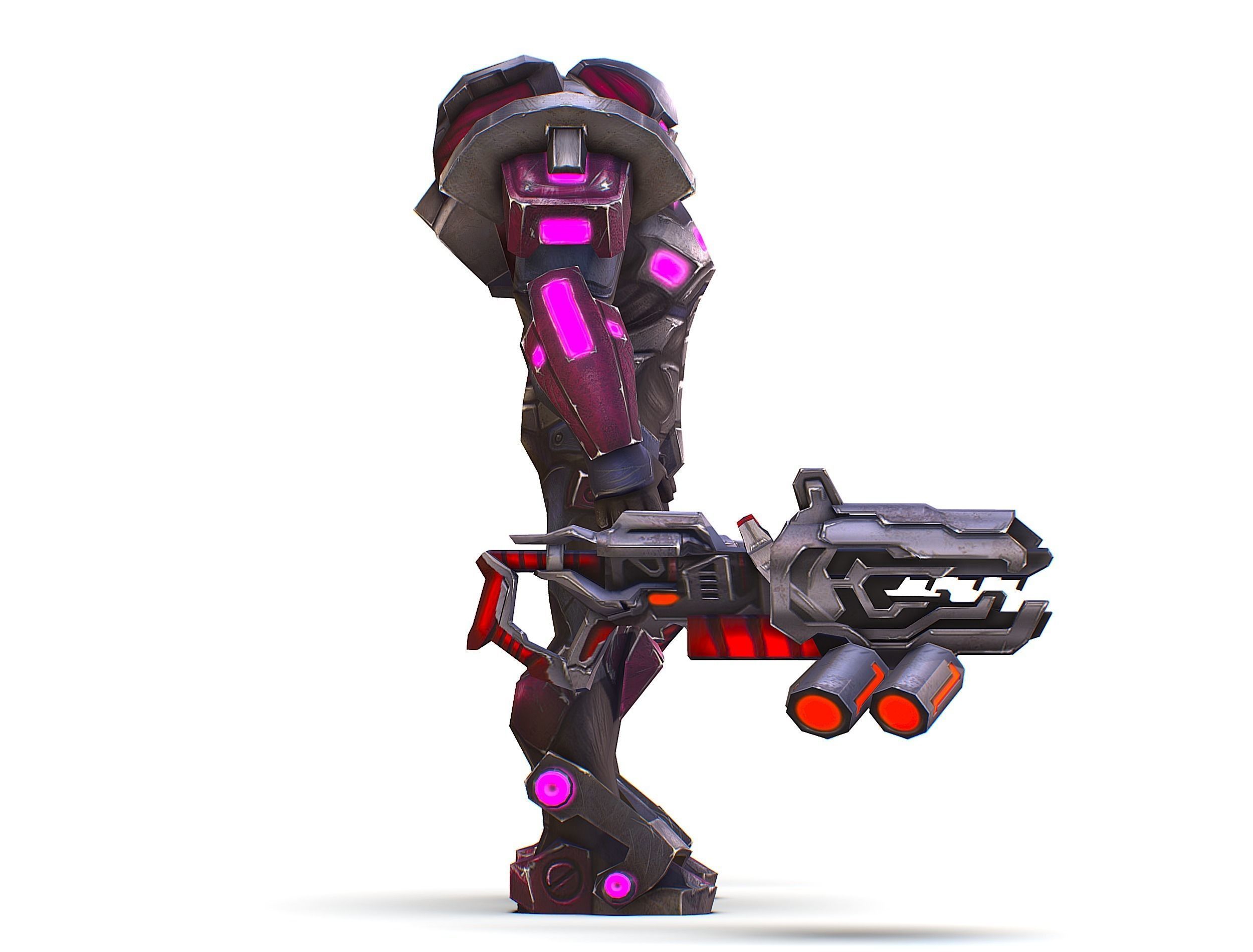 Cyborg Machine Gun with Automatic Rifle and Pistol - 3dsMax Low-poly 3D model_38